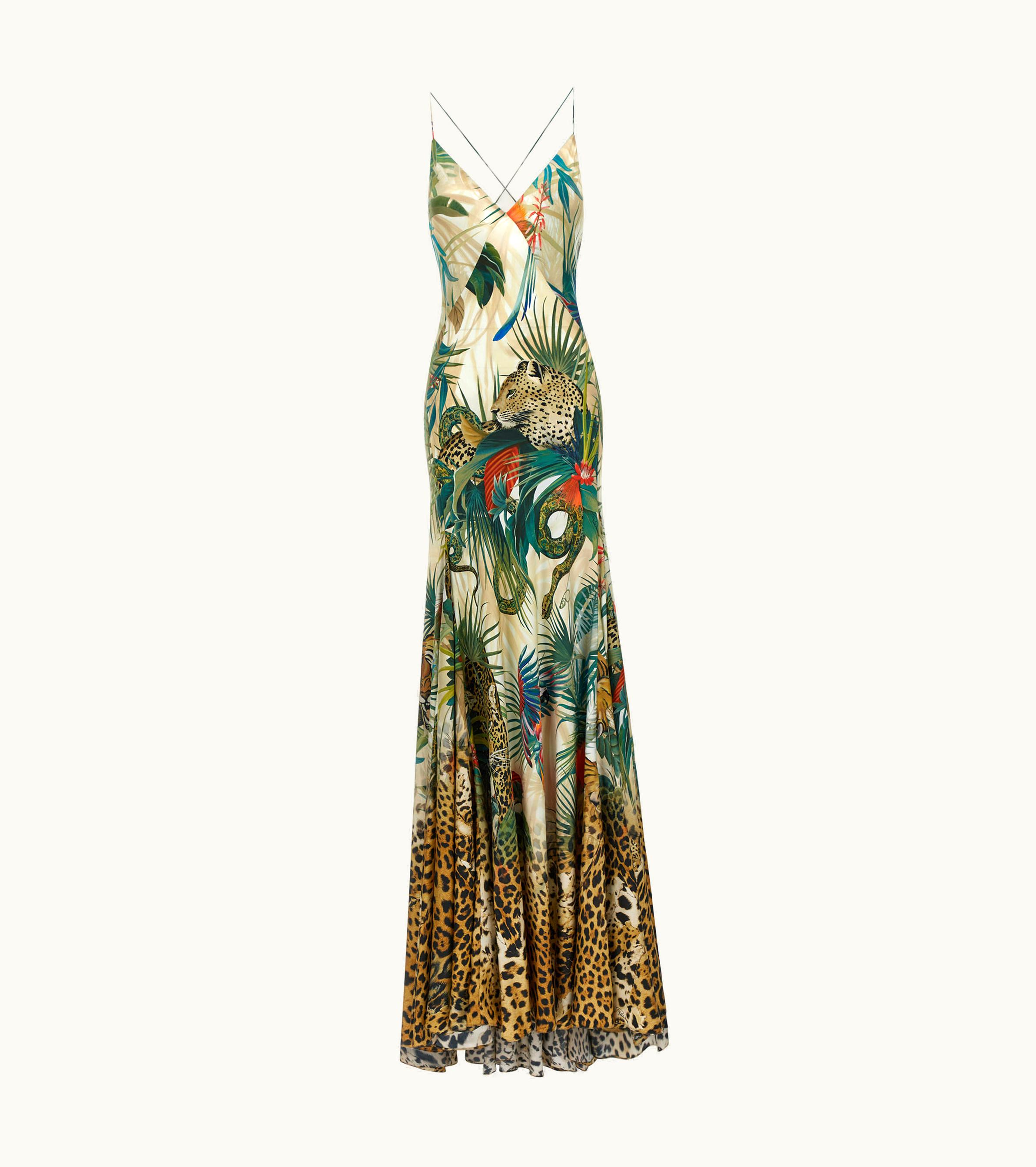 Roberto Cavalli Roberto Cavalli Jungle Print Long Dress Green