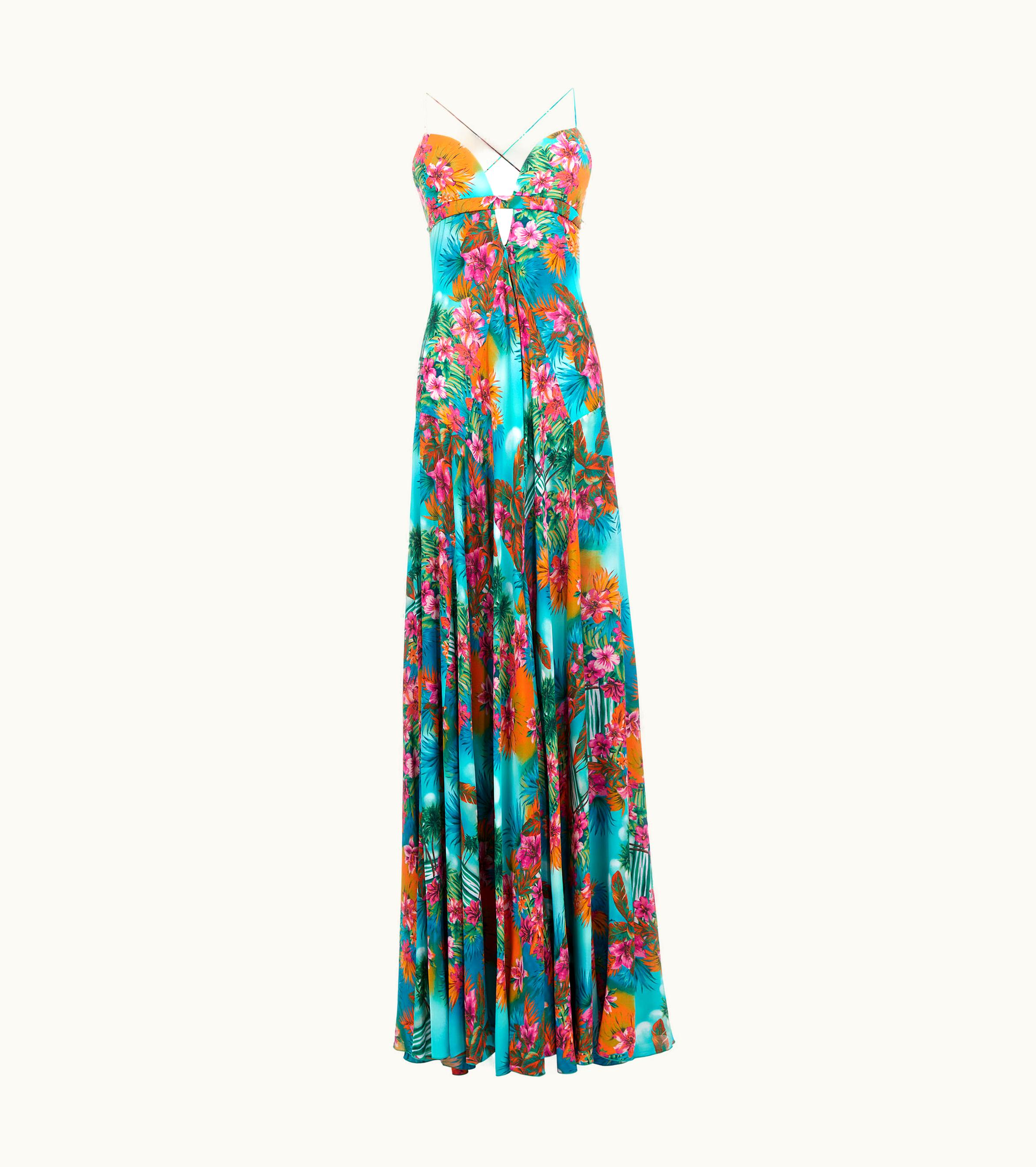 Roberto Cavalli Roberto Cavalli Long Dress Hawaii Print Light Blue