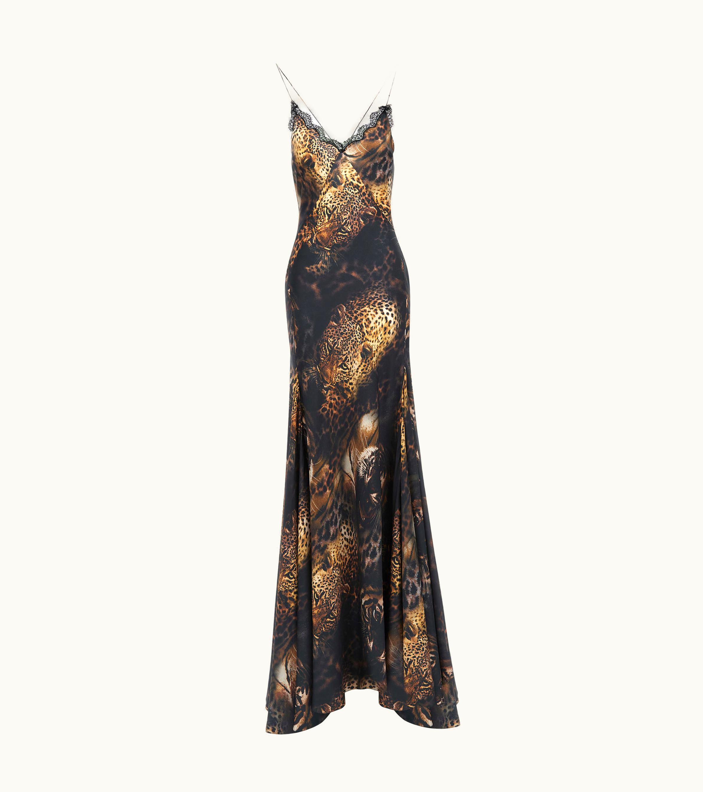 Roberto Cavalli Roberto Cavalli Slip Dress With Jaguar Print Rust