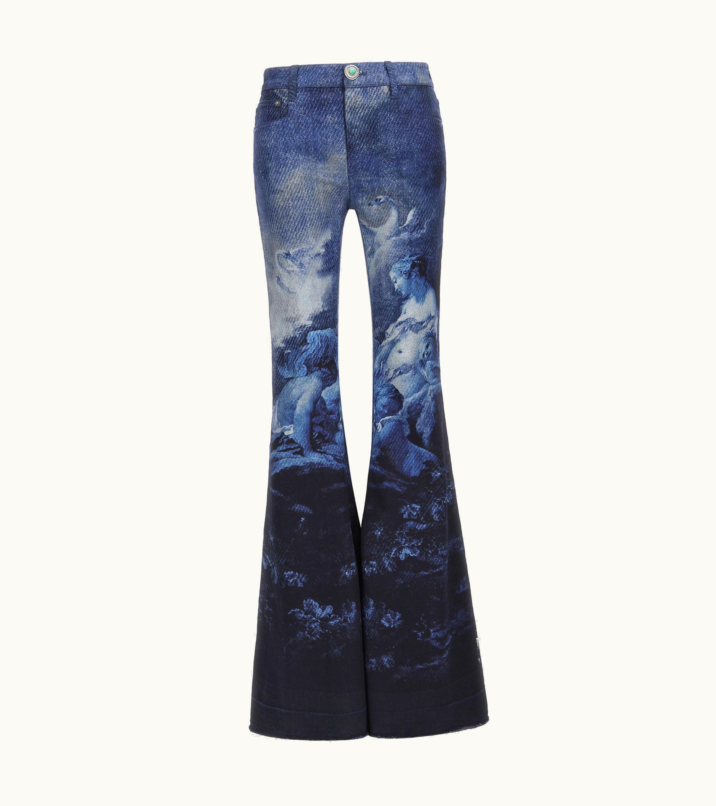 Roberto Cavalli Roberto Cavalli Flared Jeans With Denim Wild Leda Print Dark Blue