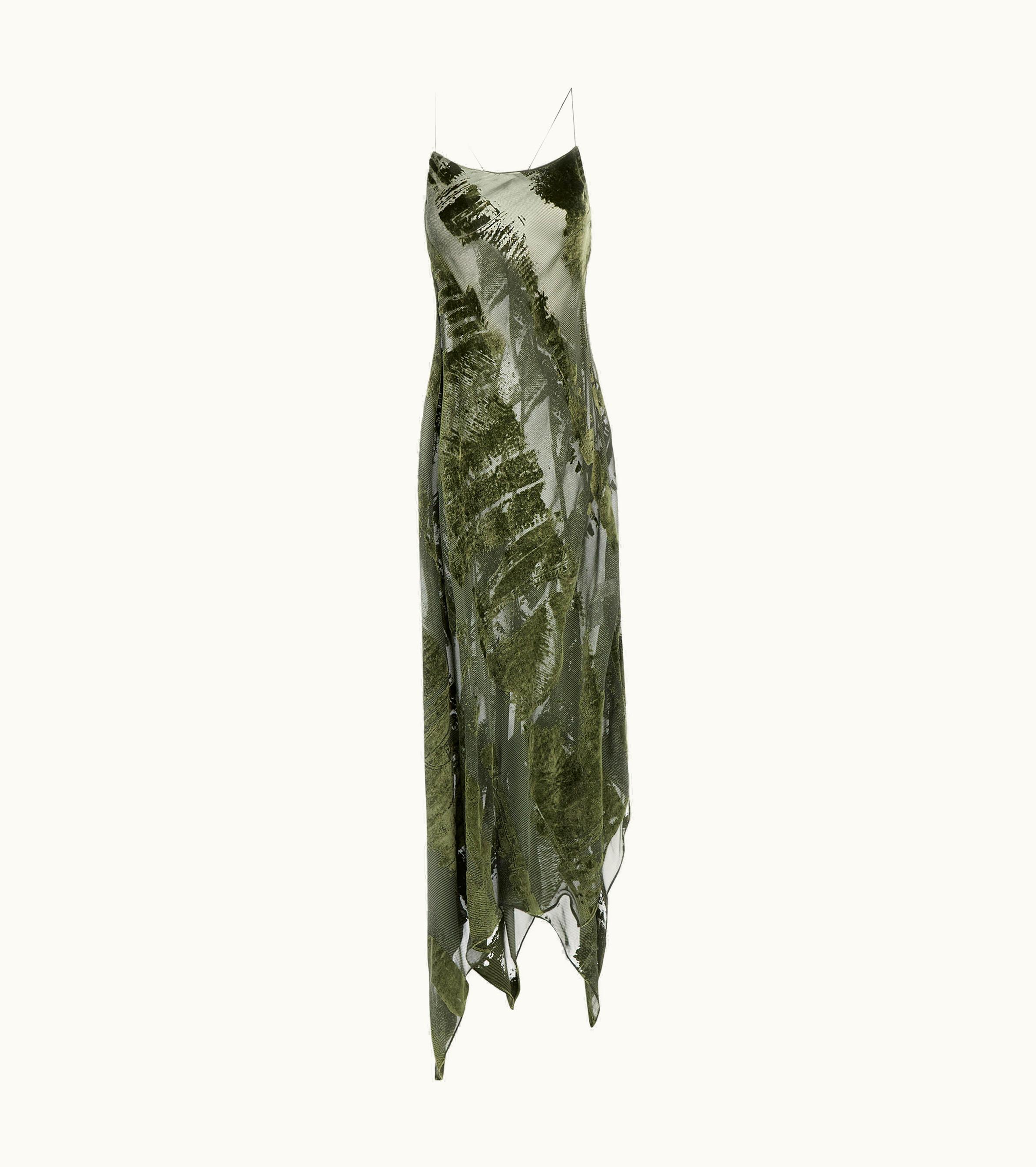 Roberto Cavalli Roberto Cavalli Long Devore Dress Dark Green