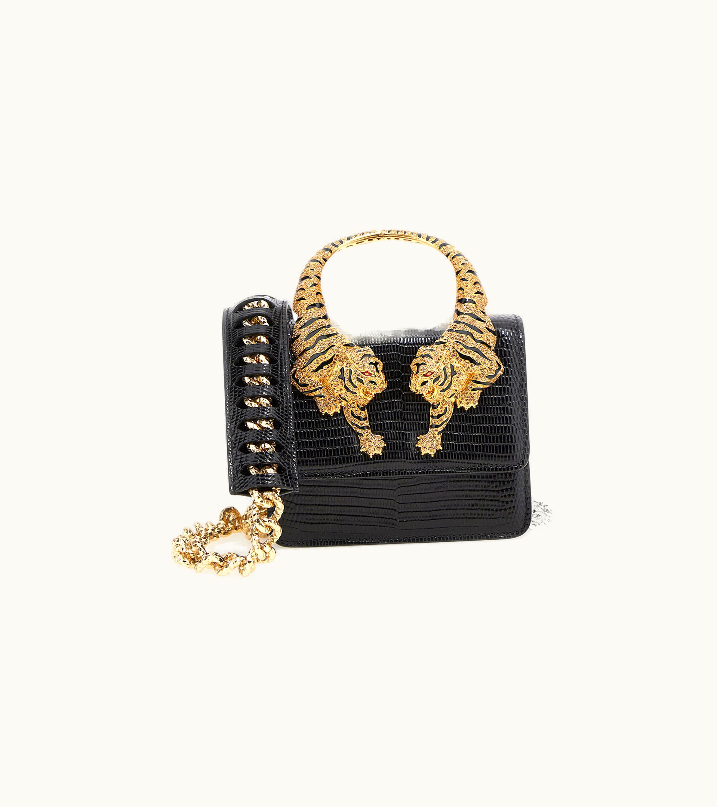 Roberto Cavalli Roberto Cavalli Small Roar Shoulder Bag With Jewel Tigers Black