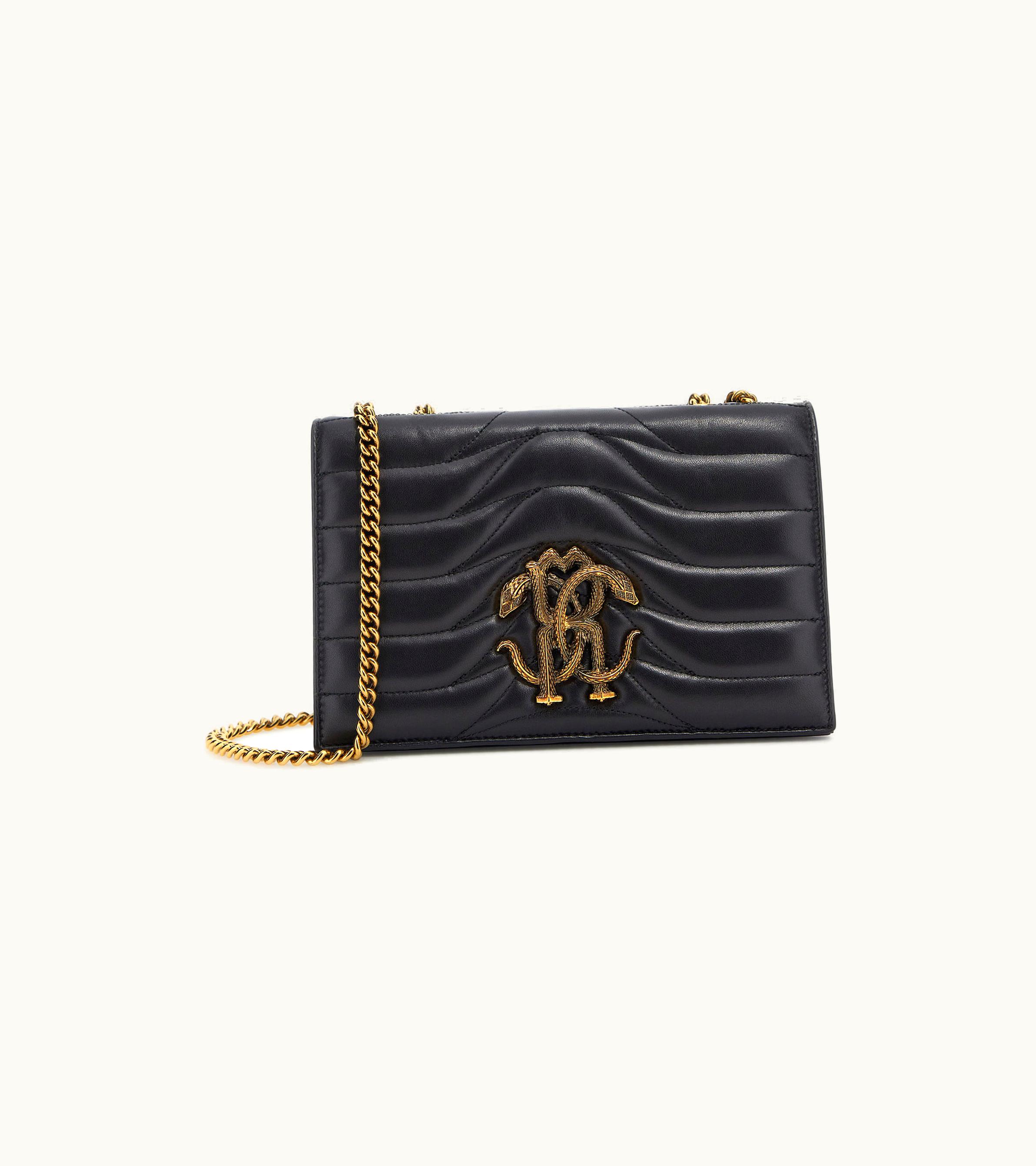 Roberto Cavalli Roberto Cavalli Monogram Mirror Snake Shoulder Bag Black