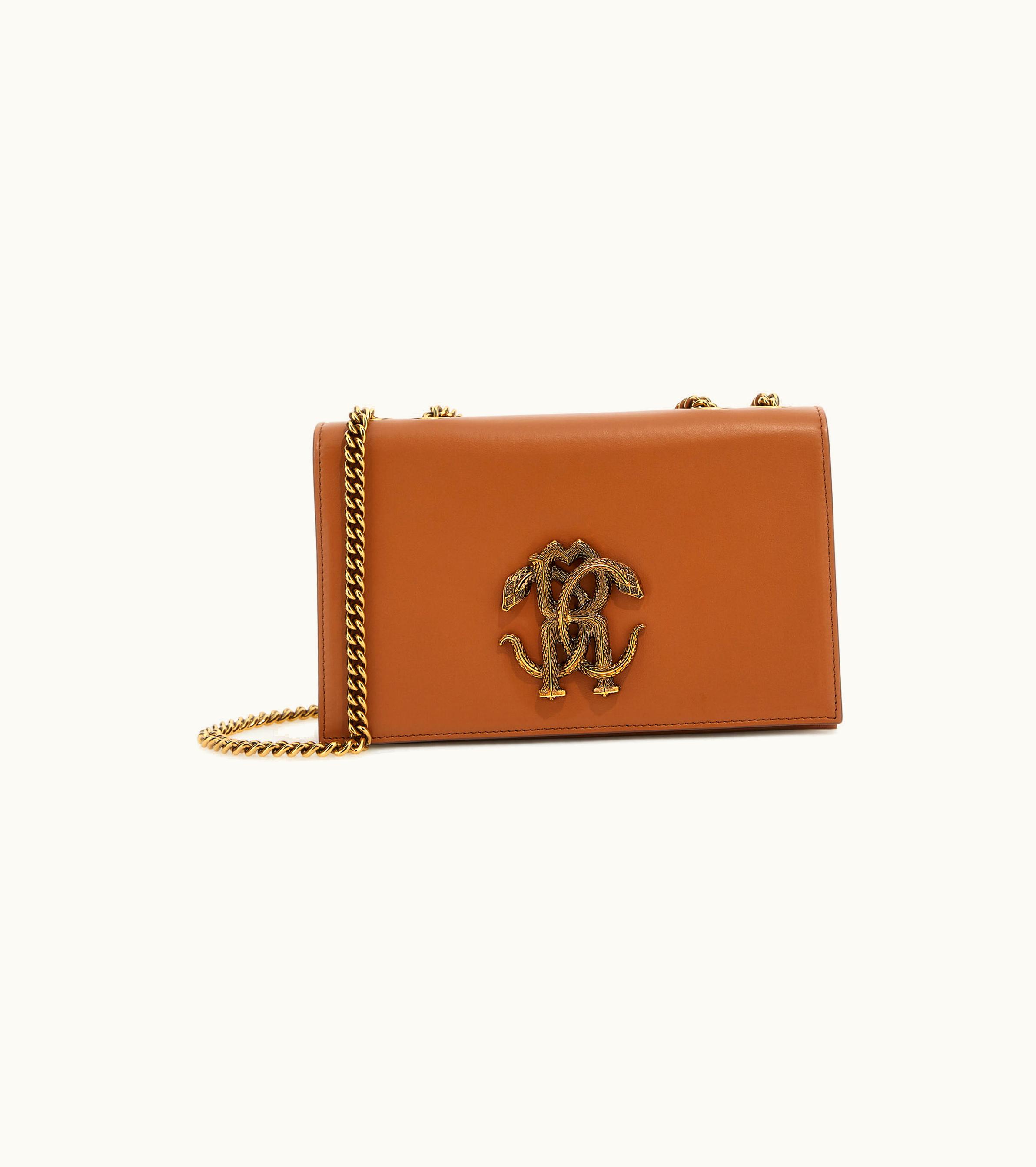 Roberto Cavalli Roberto Cavalli Monogram Mirror Snake Shoulder Bag Brown