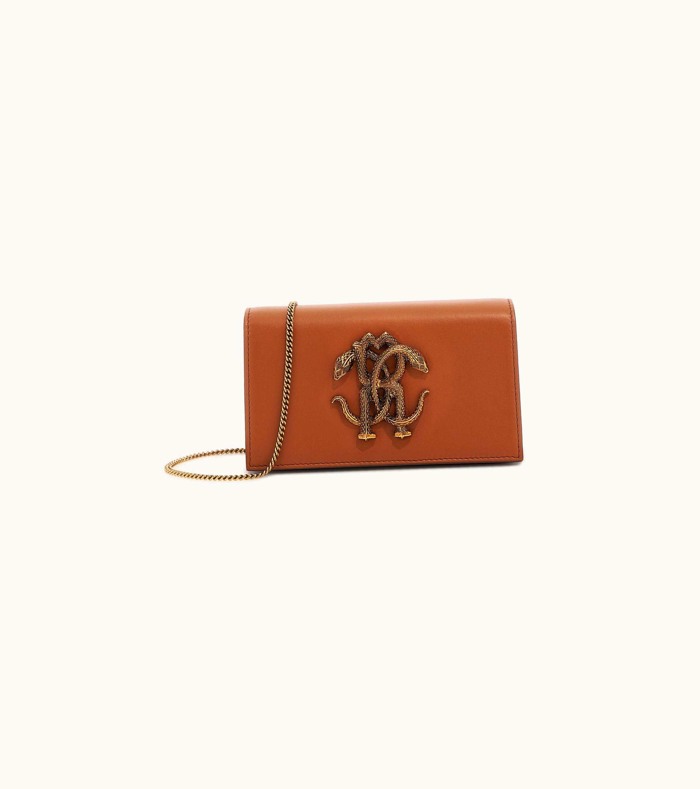 Roberto Cavalli Roberto Cavalli Monogram Mirror Snake Brown Shoulder Bag