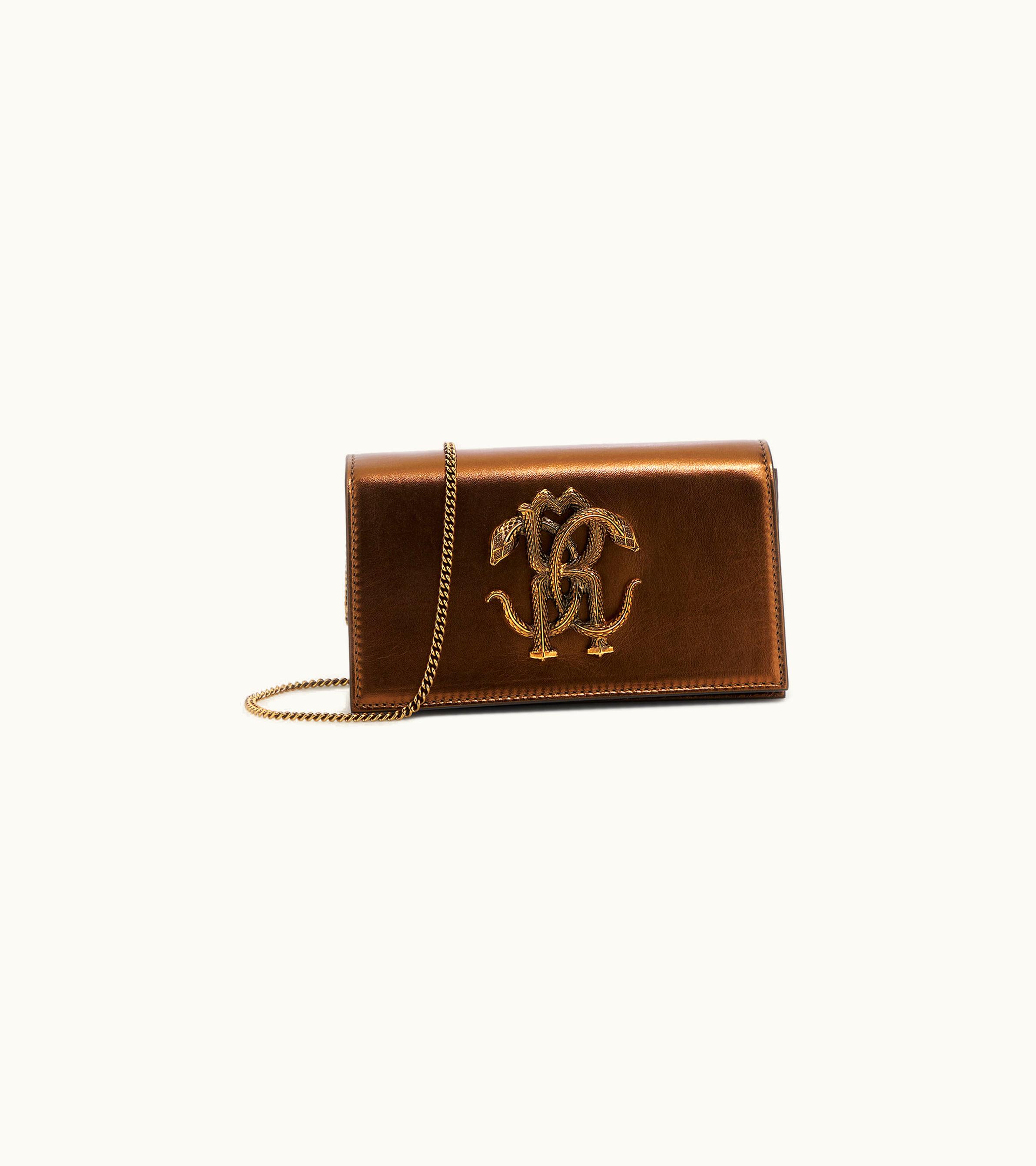 Roberto Cavalli Roberto Cavalli Shoulder Bag With Monogram Mirror Snake Bronze