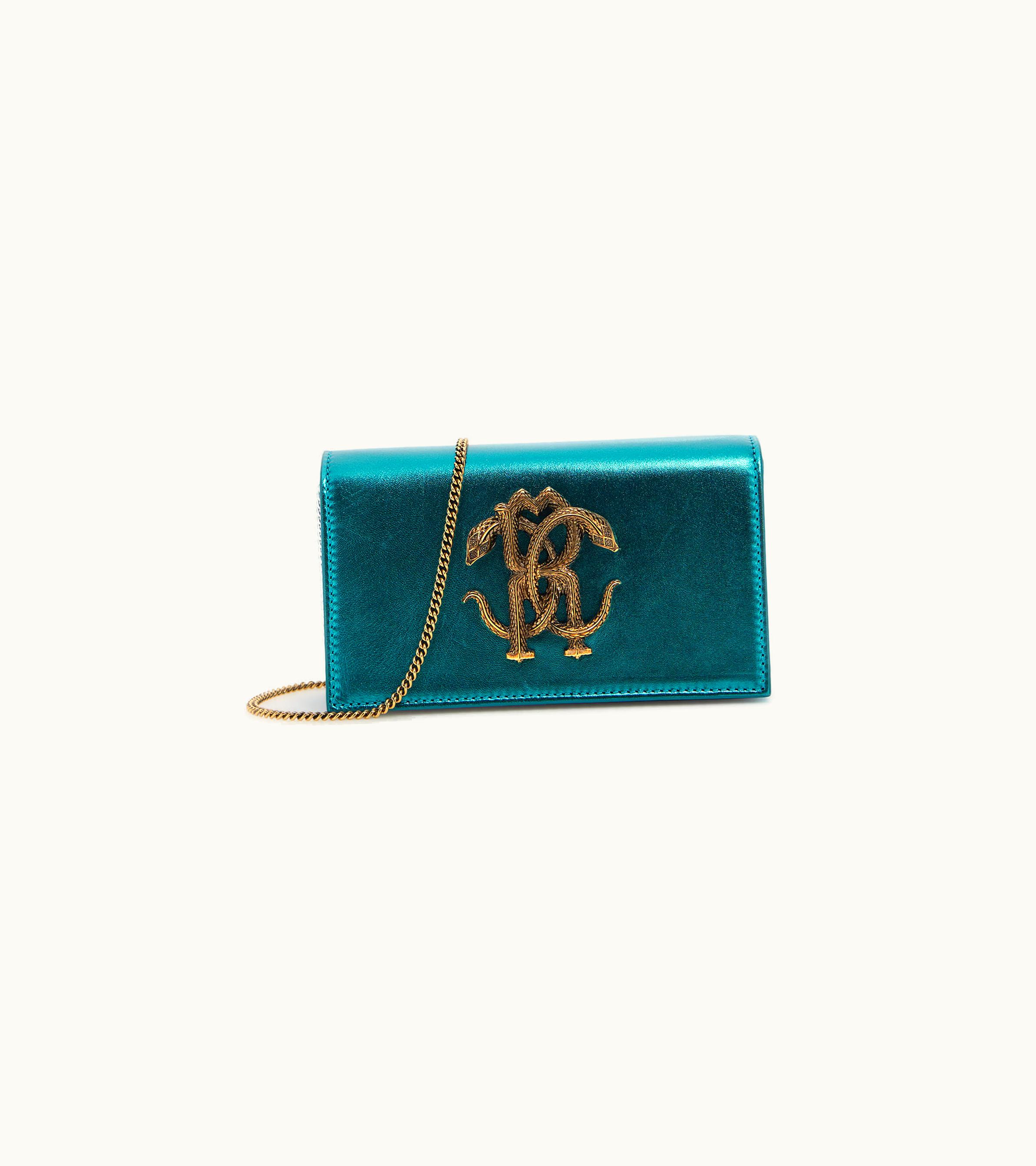 Roberto Cavalli Roberto Cavalli Shoulder Bag With Monogram Mirror Snake Light Blue
