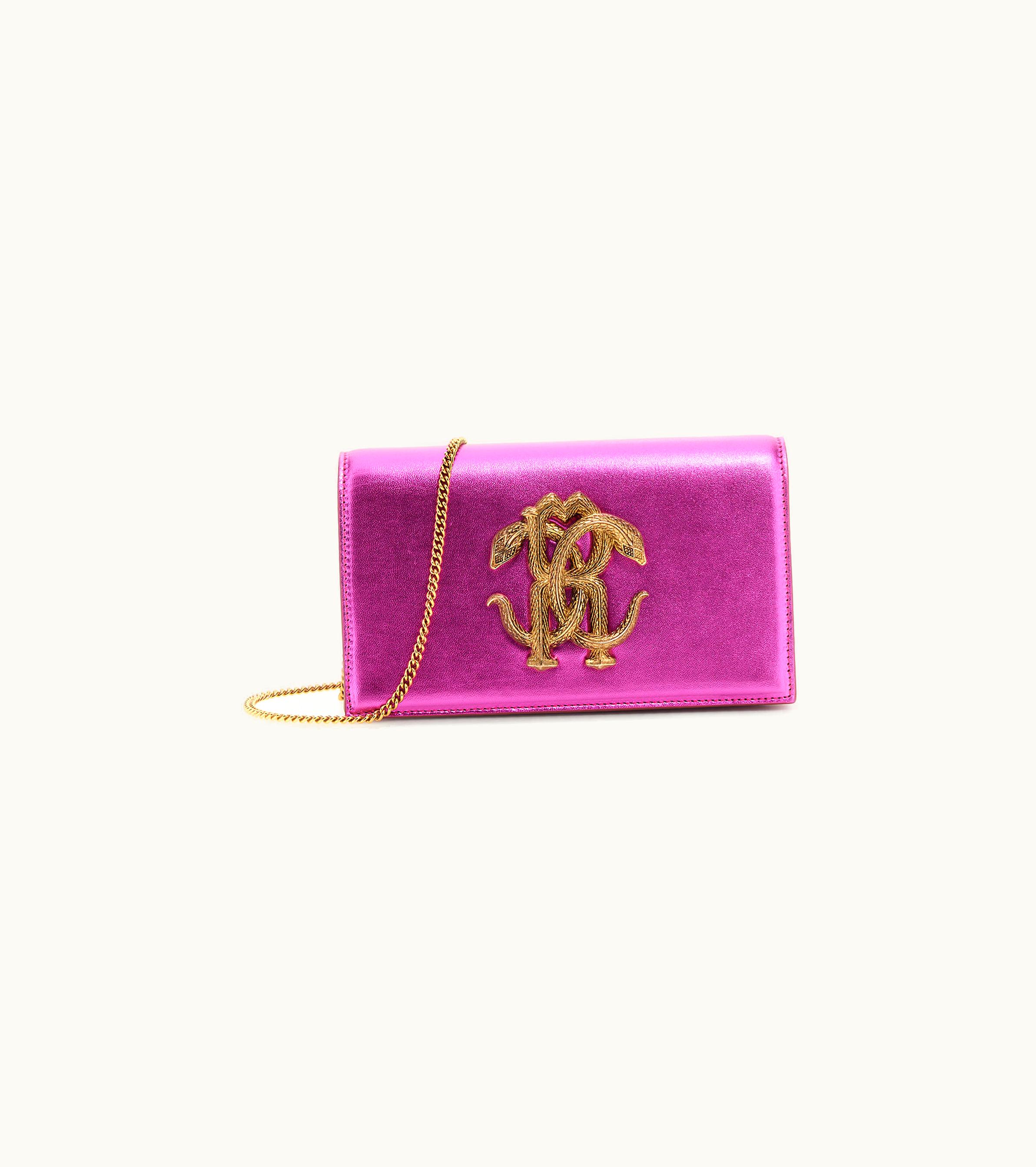 Roberto Cavalli Roberto Cavalli Shoulder Bag With Monogram Mirror Snake Fuchsia