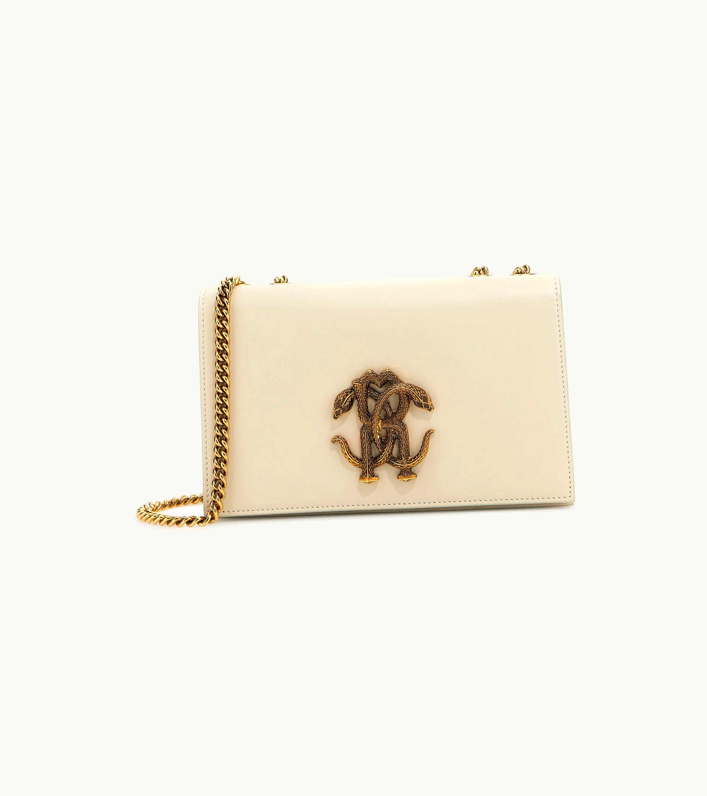 Roberto Cavalli Roberto Cavalli Monogram Mirror Snake Ivory Shoulder Bag
