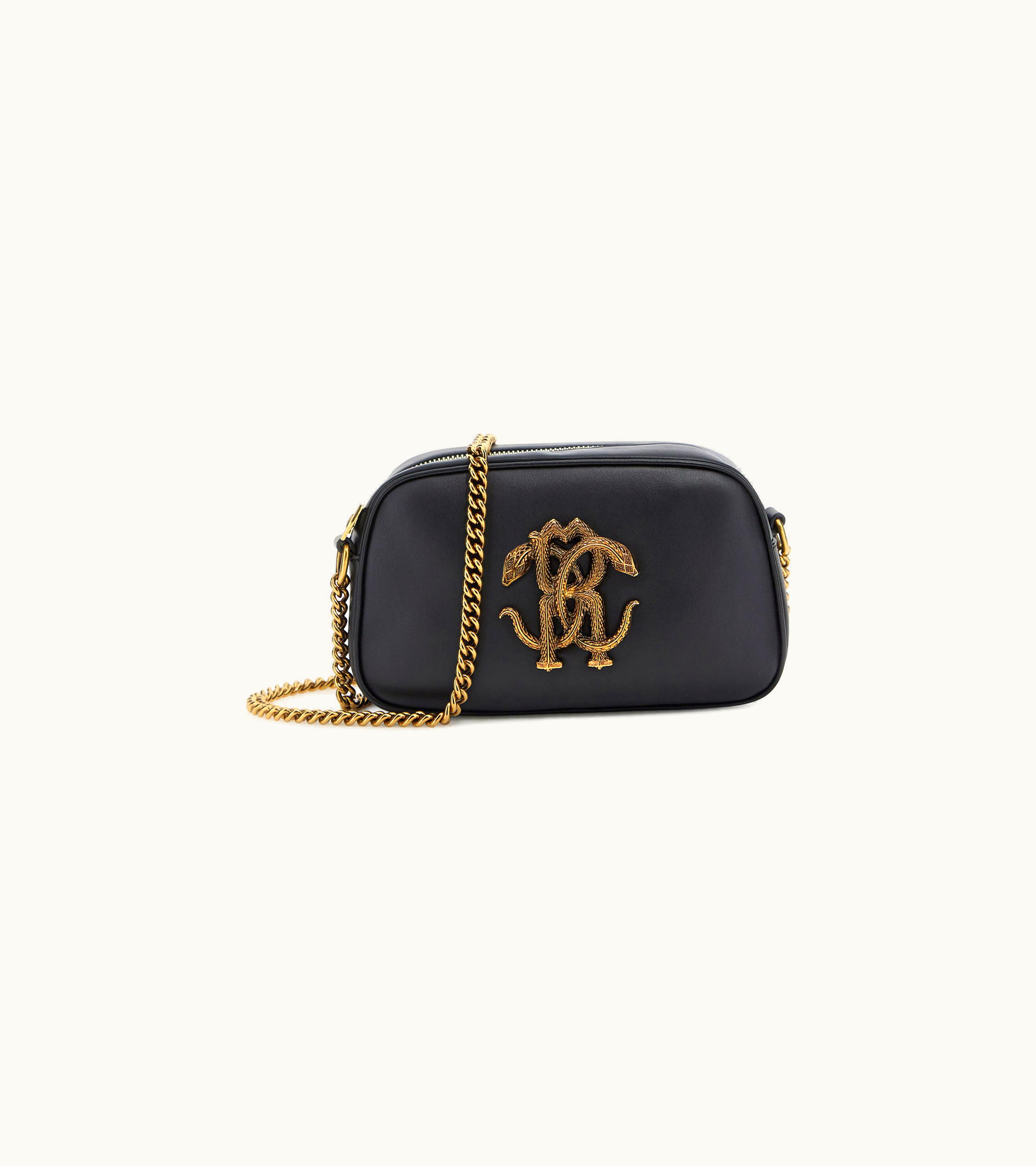 Roberto Cavalli Roberto Cavalli Shoulder Bag With Monogram Mirror Snake Black SKB010-PZ172-05051