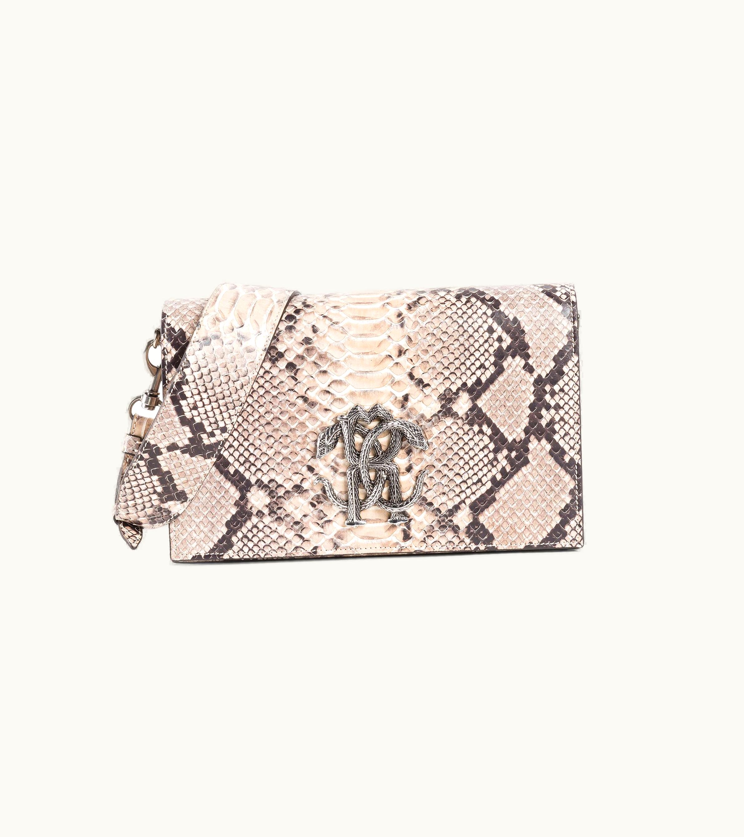 Roberto Cavalli Roberto Cavalli Snakeskin-print Leather Shoulder Bag Roccia / Argento Old