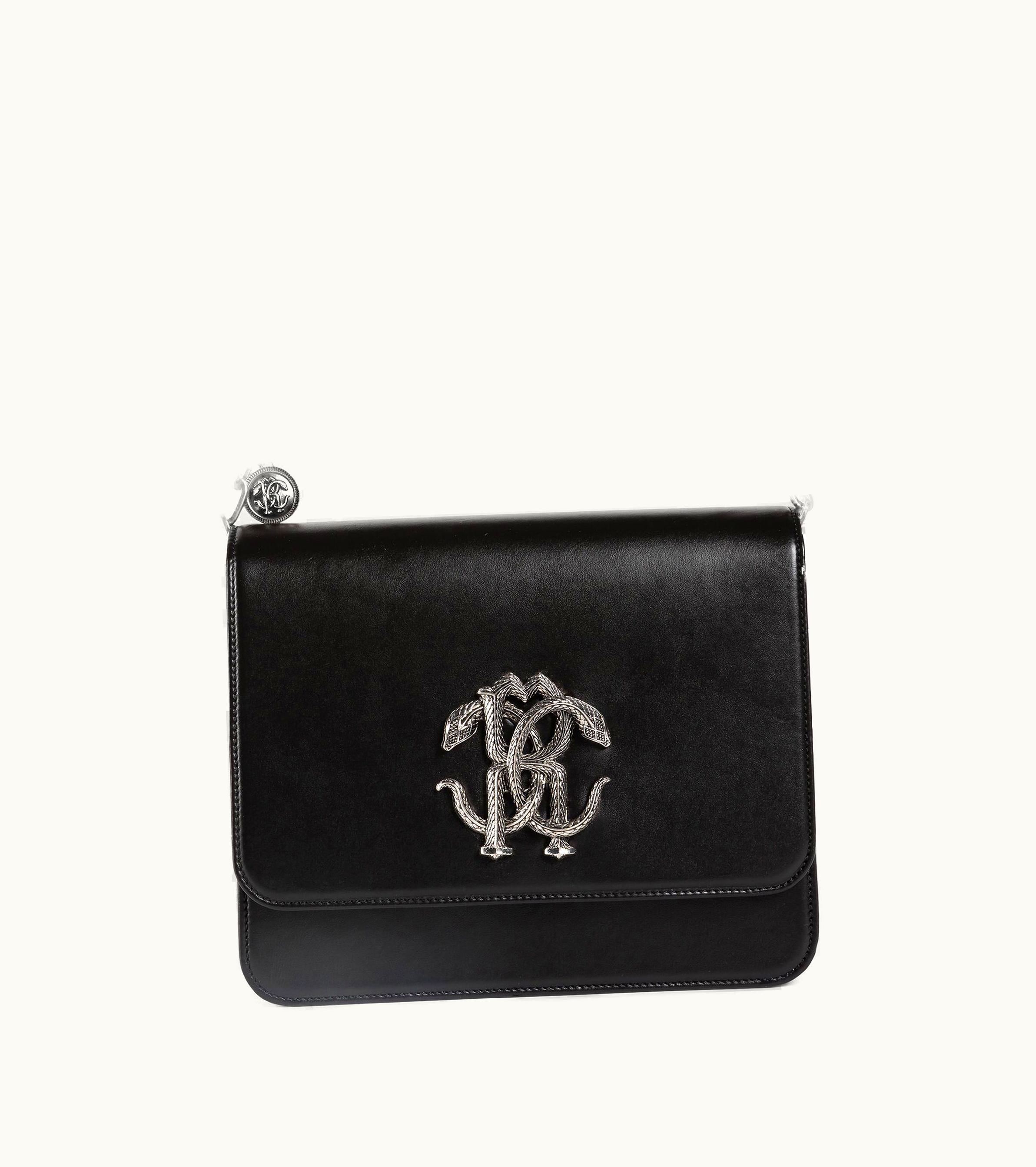 Roberto Cavalli Roberto Cavalli Mirror Snake Leather Shoulder Bag Black