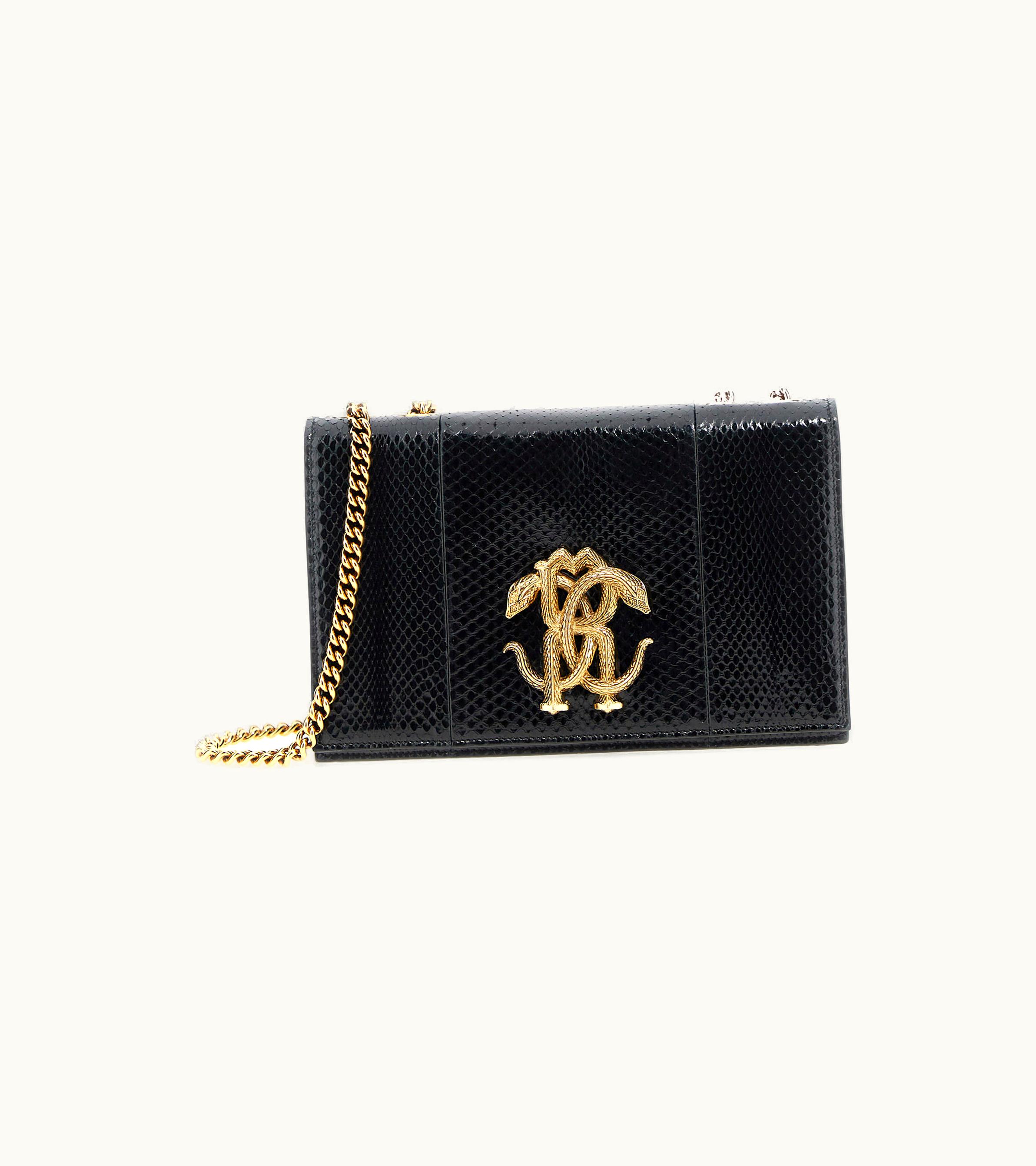Roberto Cavalli Roberto Cavalli Shoulder Bag With Monogram Mirror Snake Black SKB120-PA001-05051