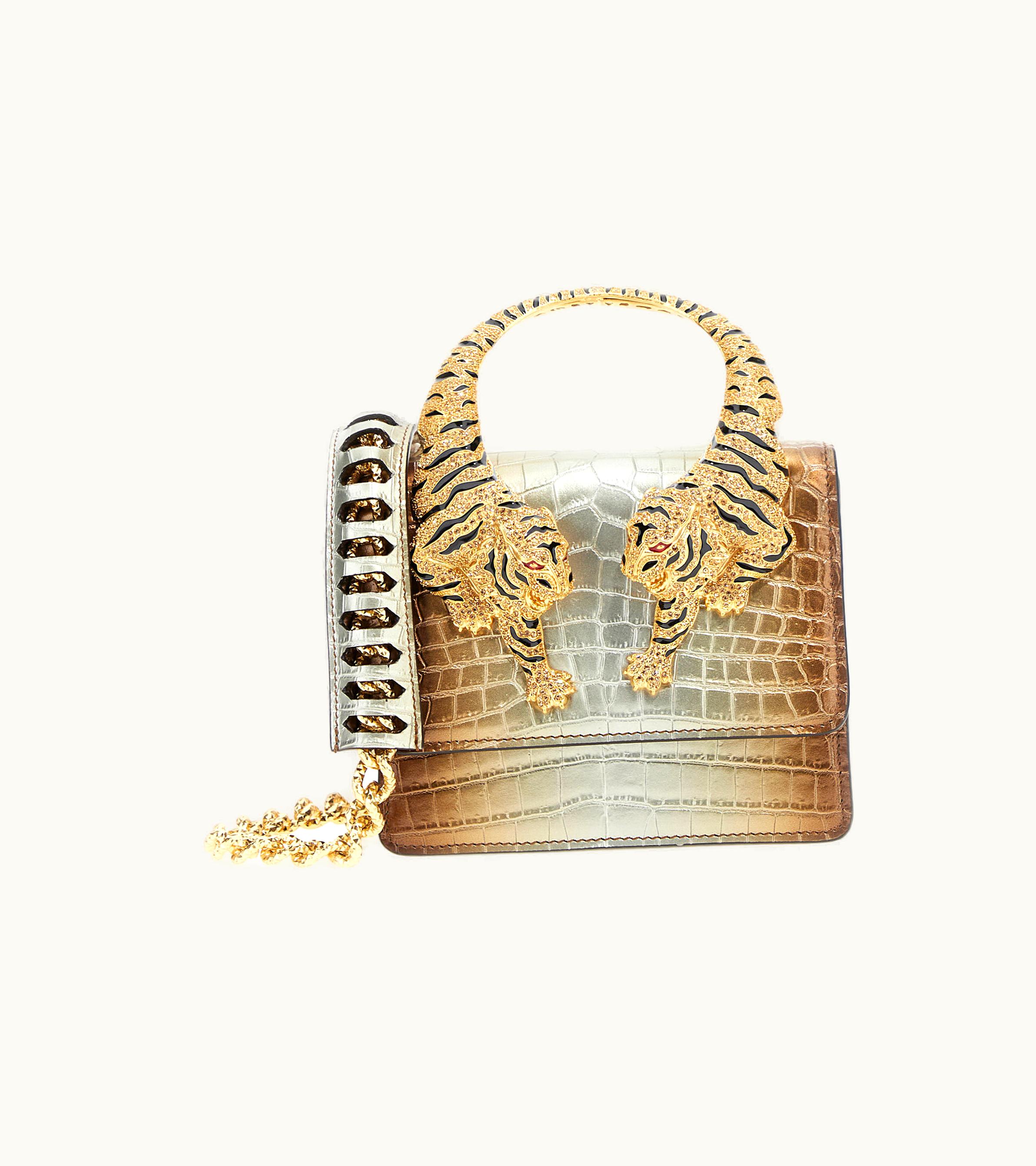 Roberto Cavalli Roberto Cavalli Medium Roar Shoulder Bag With Jewel Tigers Silver