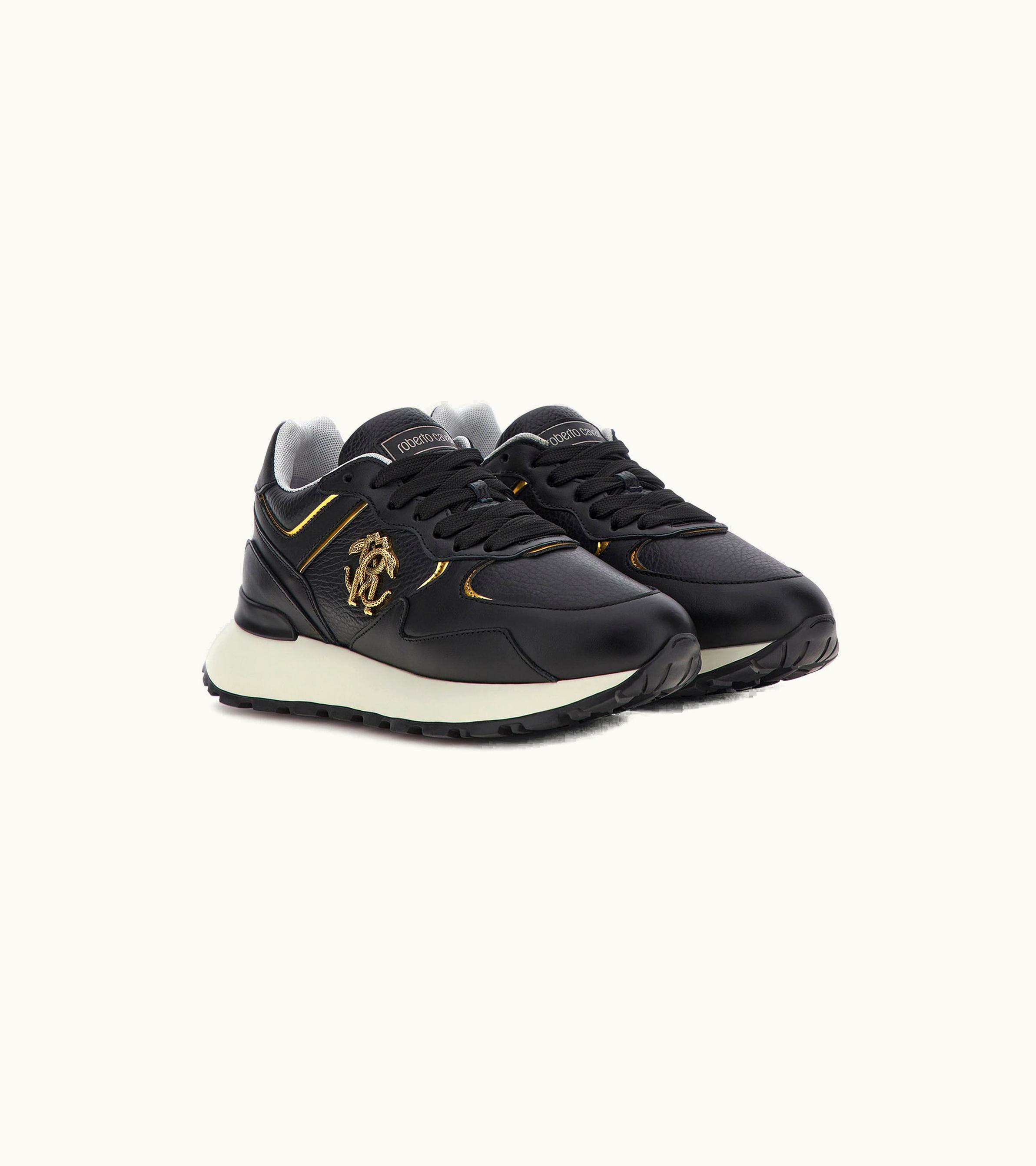 Roberto Cavalli Roberto Cavalli Mirror Snake Monogram Sneakers Black