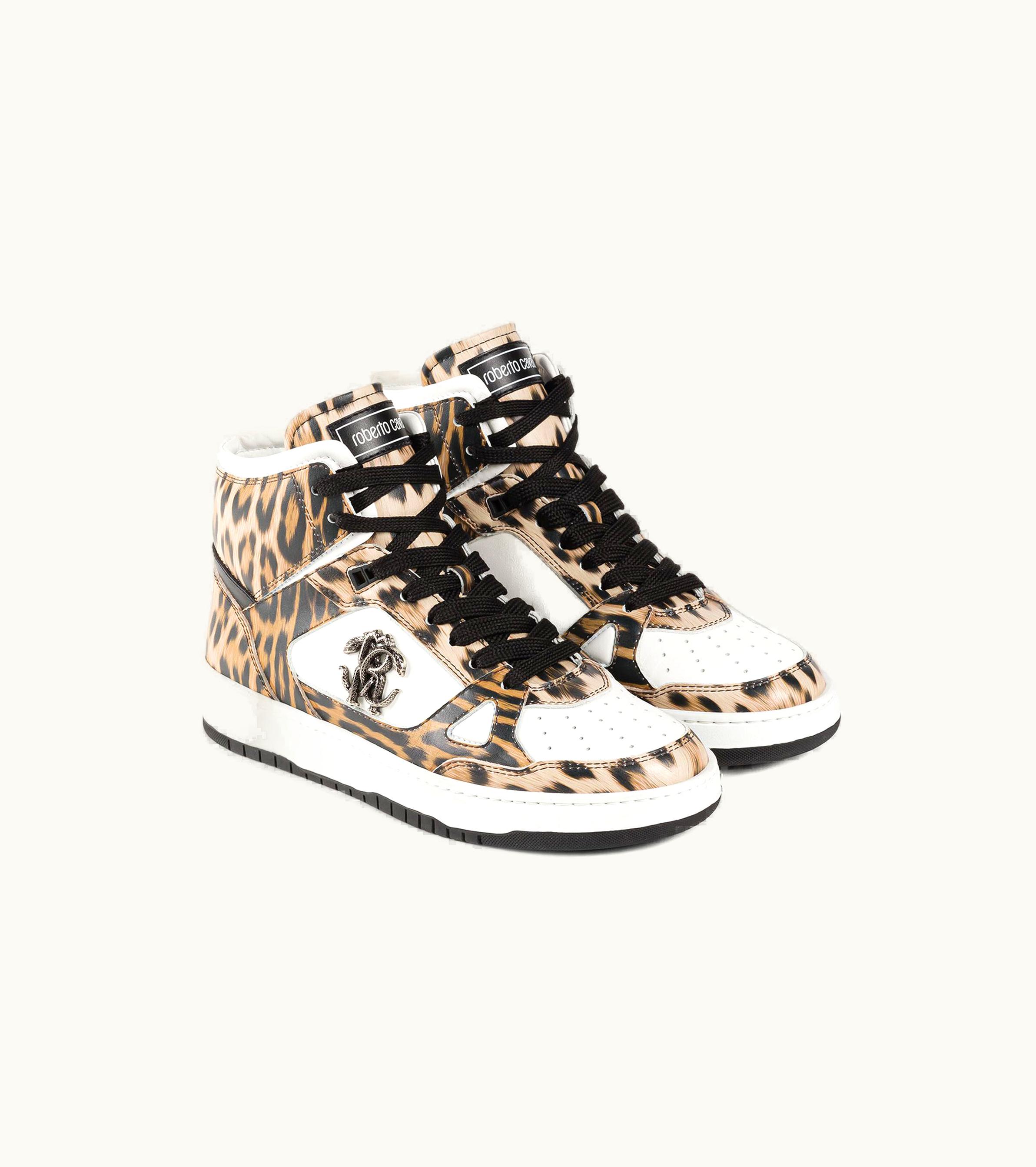 Roberto Cavalli Roberto Cavalli Jaguar-Print Hi-Top Sneakers Maculato / Bianco / Nero