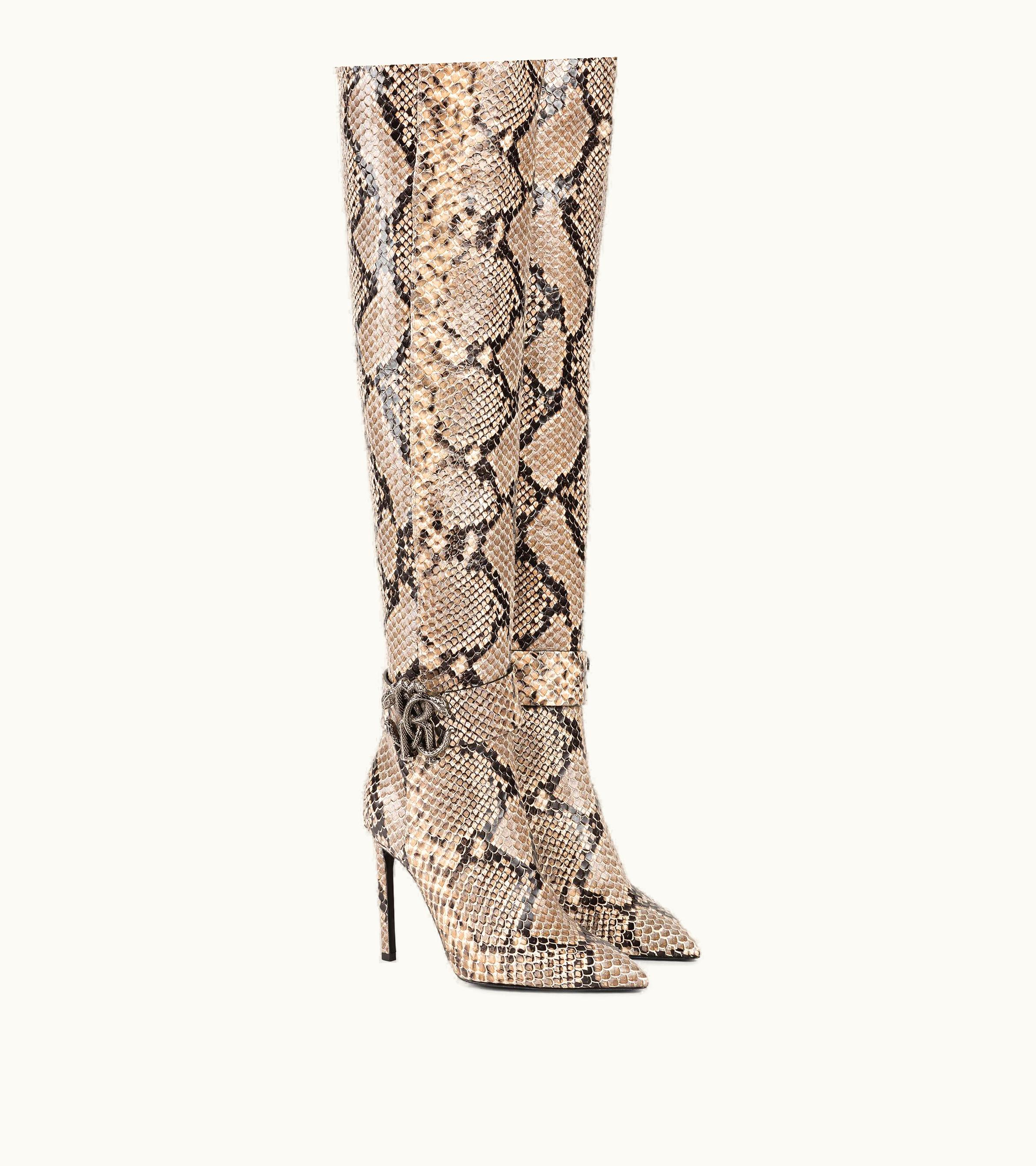 Roberto Cavalli Roberto Cavalli Python-Embossed Thigh-High Boots Roccia / Argento Old