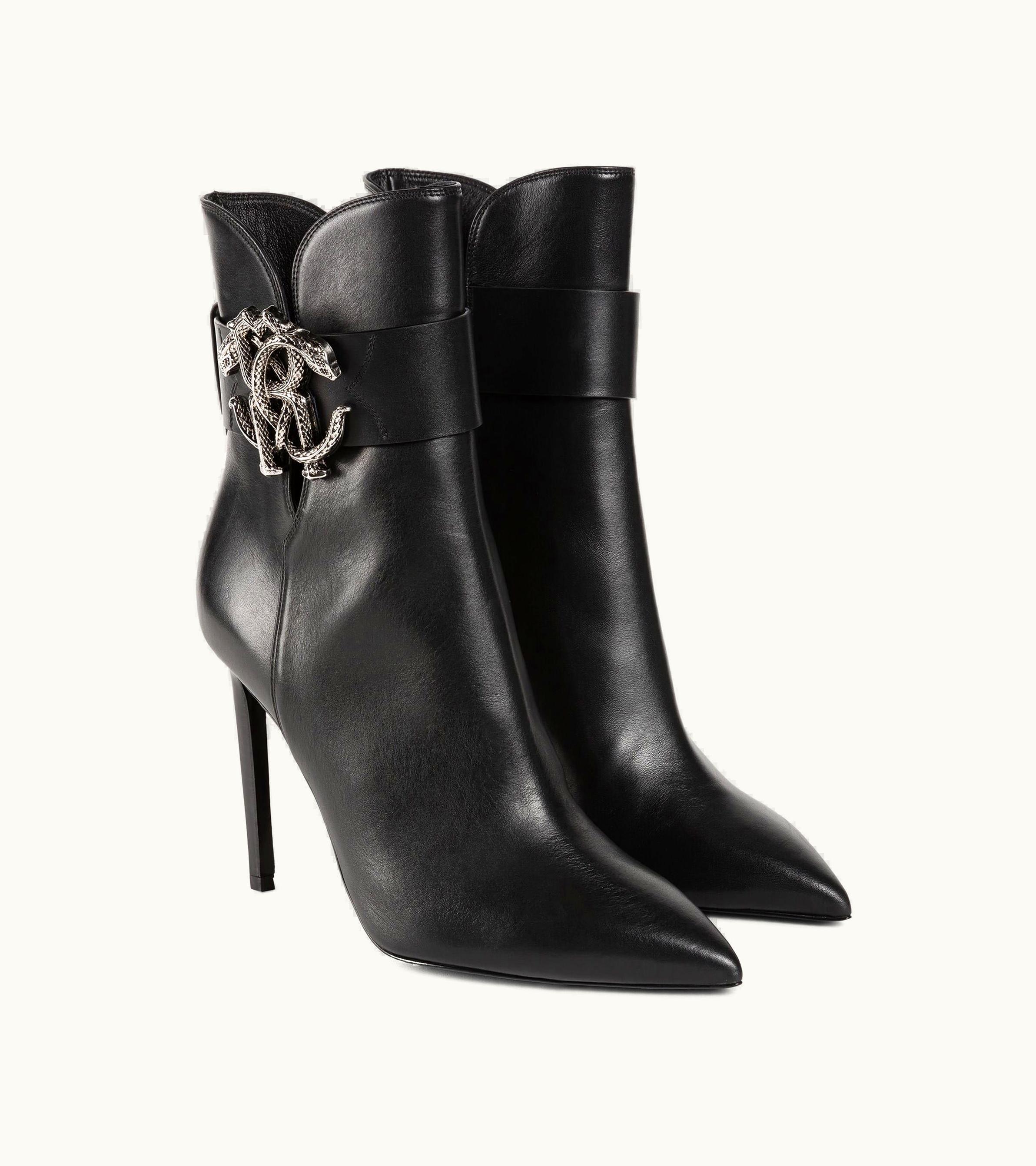 Roberto Cavalli Roberto Cavalli Mirror Snake Leather Boots Black - Luxury Snake Leather Boots Black
