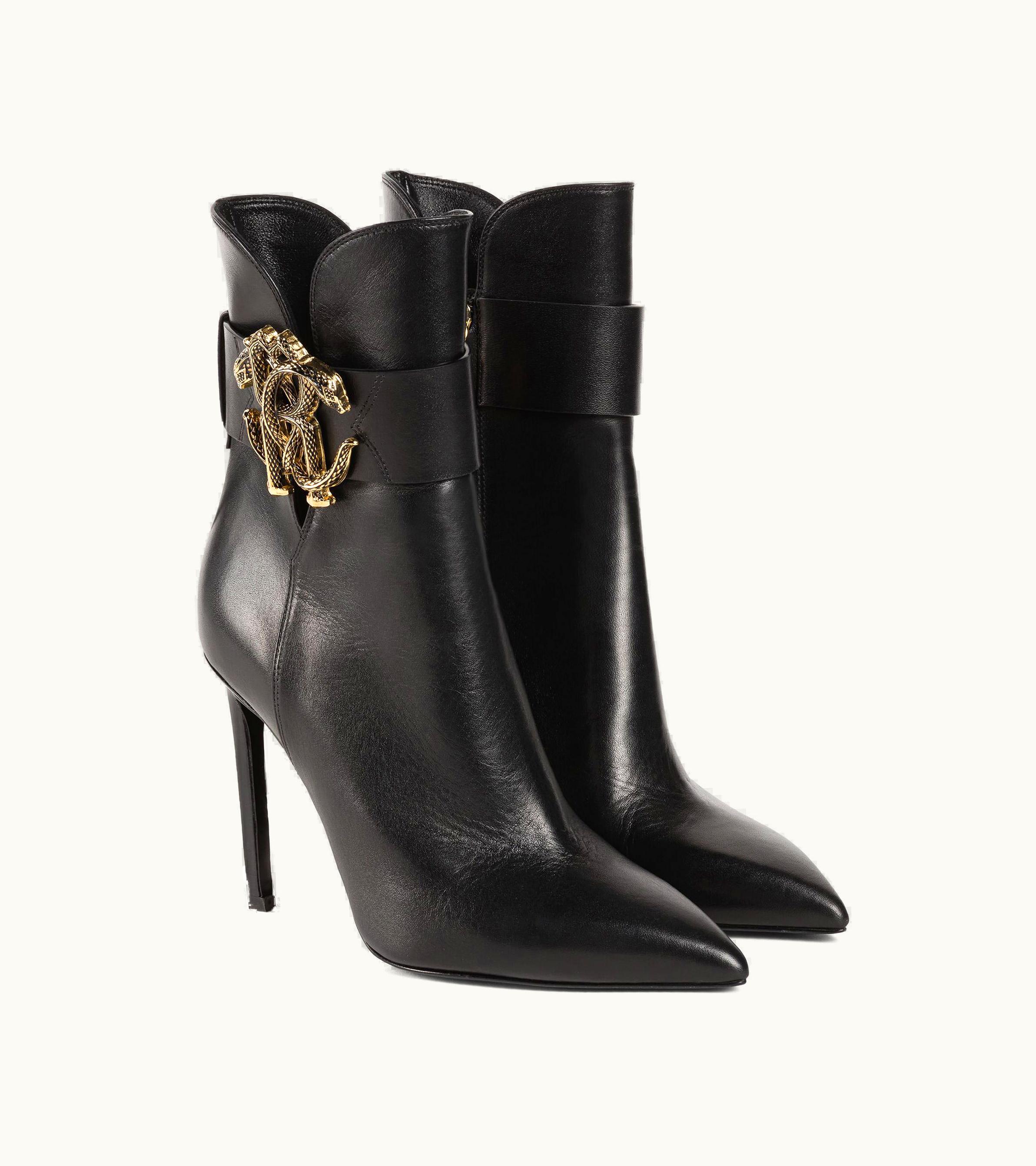 Roberto Cavalli Roberto Cavalli Mirror Snake Leather Boots Chic Black