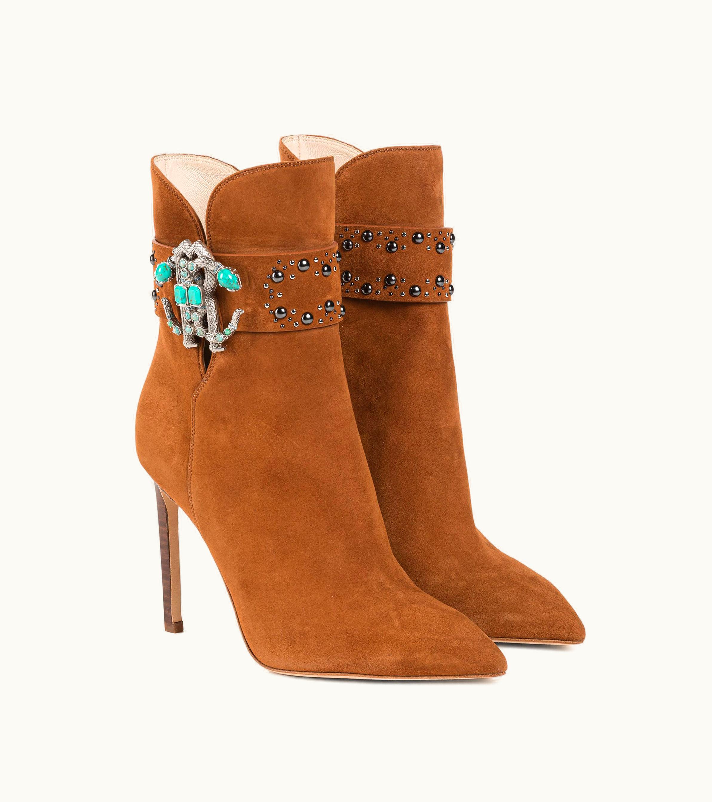 Roberto Cavalli Roberto Cavalli Mirror Snake Ankle Boots Brown