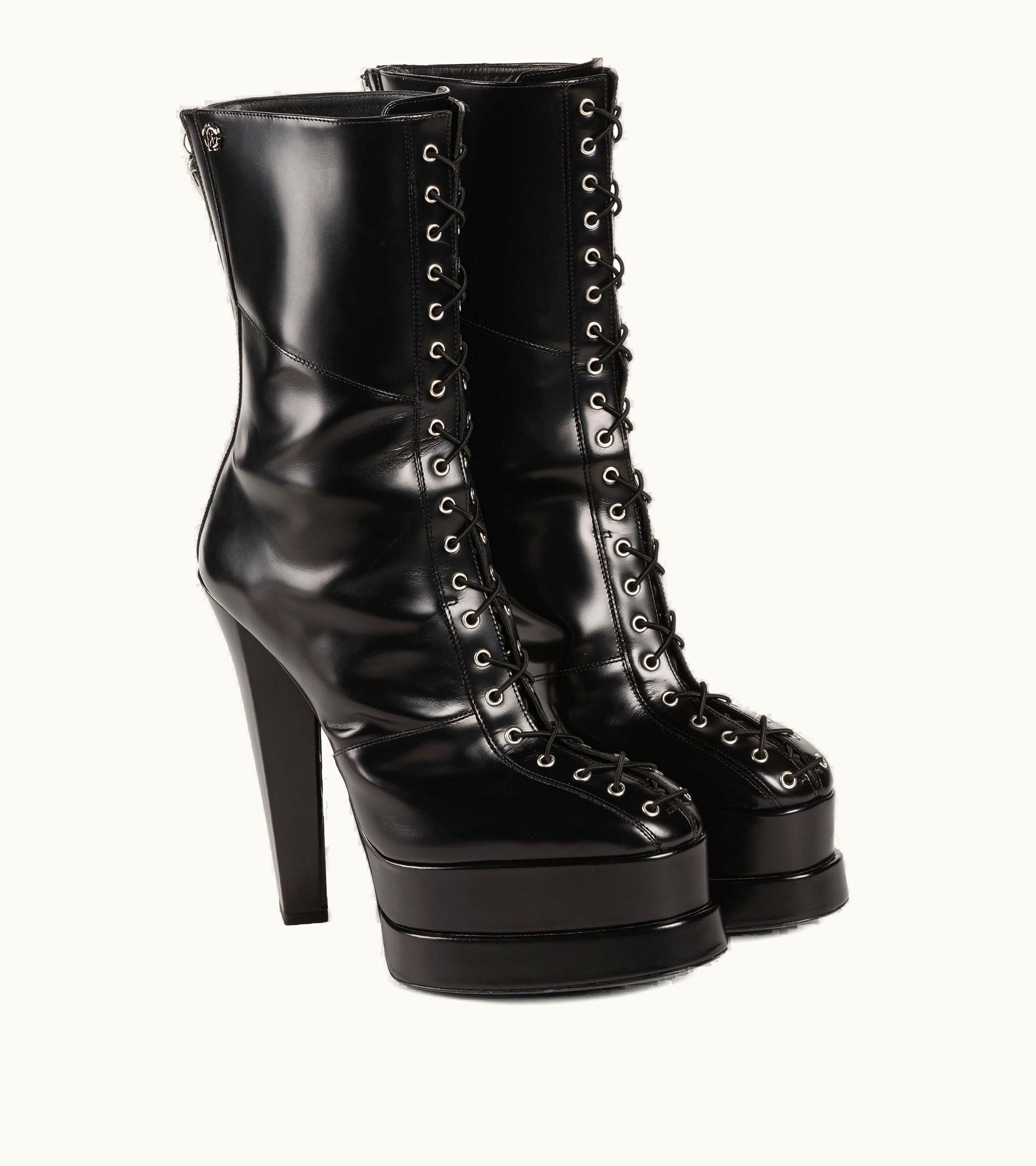 Roberto Cavalli Roberto Cavalli Lace-up Leather Platform Boots Black