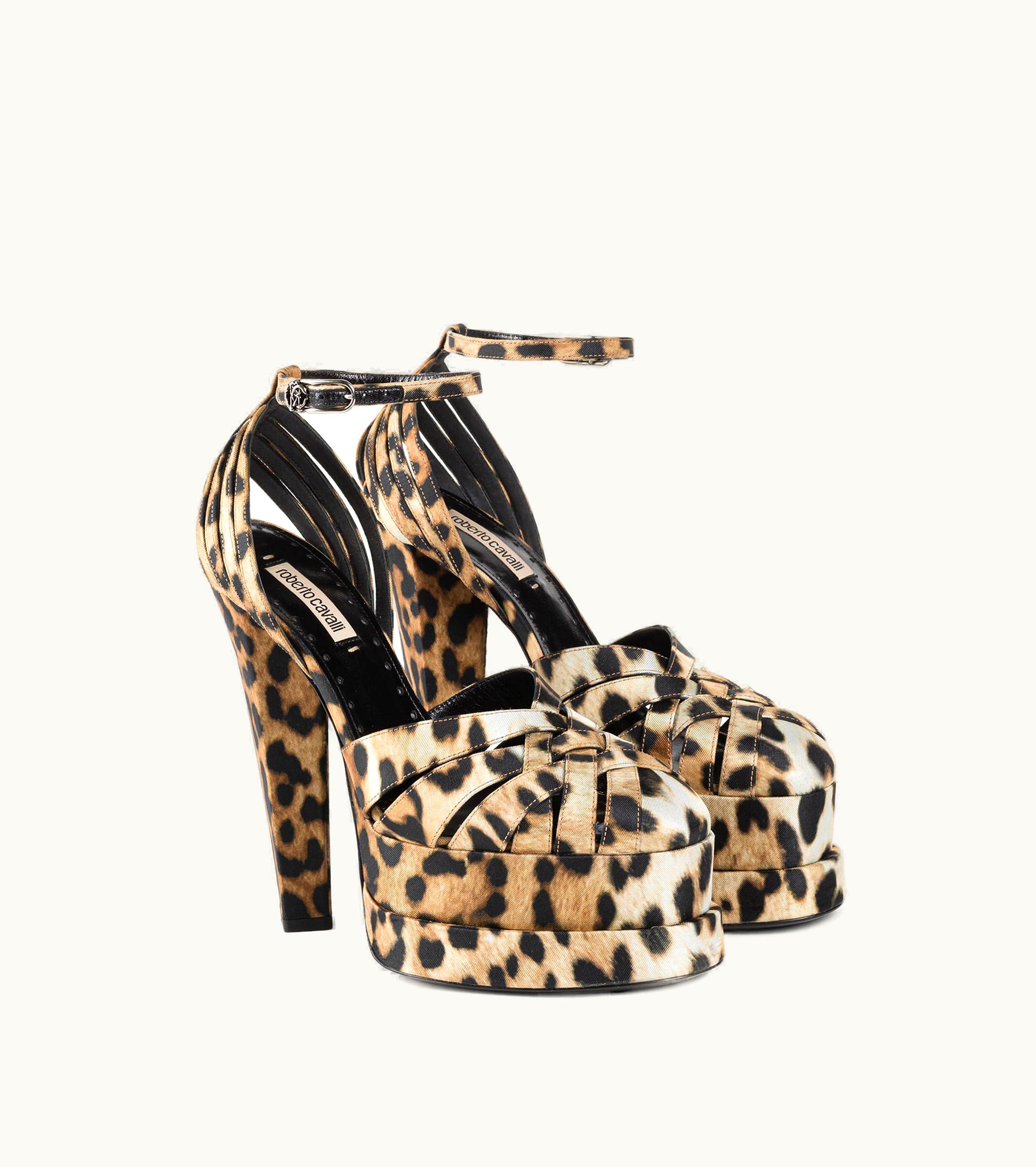 Roberto Cavalli Roberto Cavalli Jaguar-Print Platform Sandals Leopardo / Argento Old