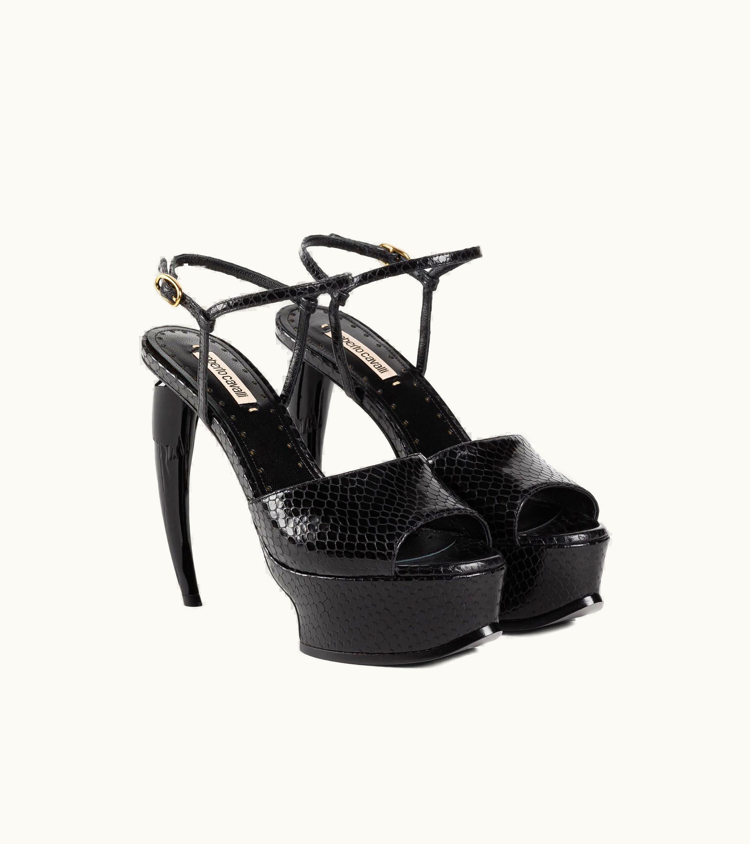 Roberto Cavalli Roberto Cavalli Tiger Tooth Platform Sandals Black