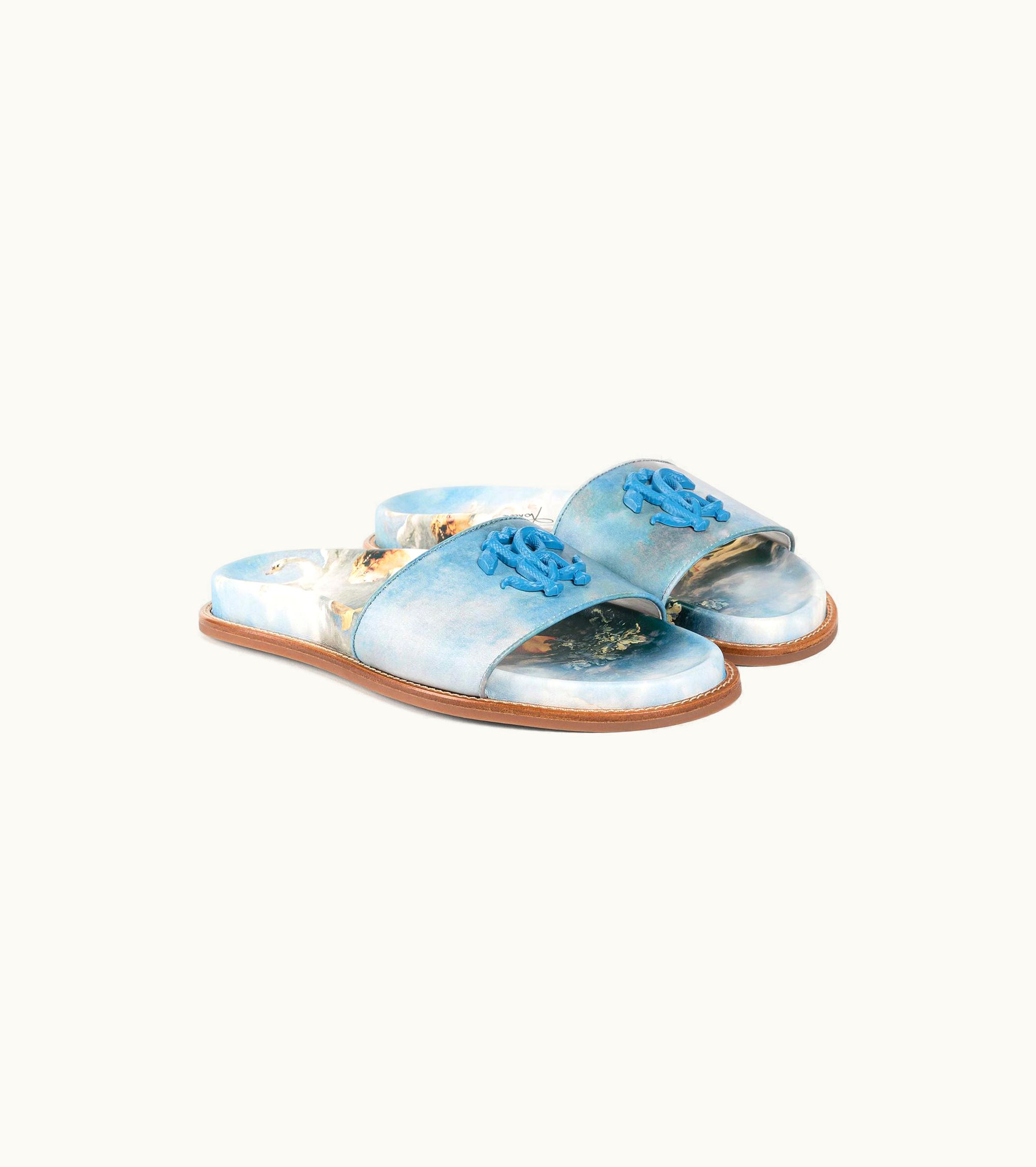 Roberto Cavalli Roberto Cavalli Mirror Snake Leather Slides Light Blue