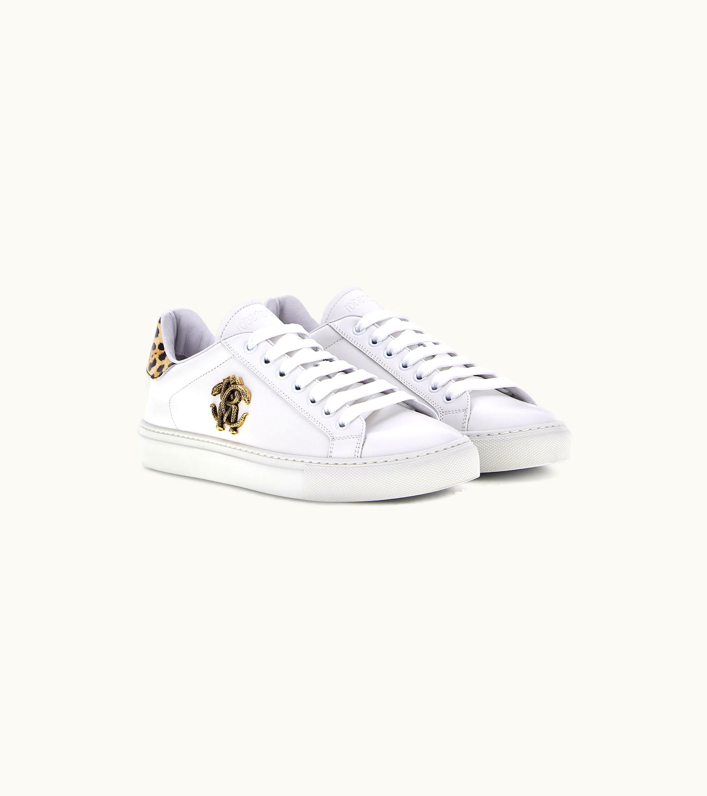Roberto Cavalli Roberto Cavalli Monogram RC White Jaguar Gold Sneakers