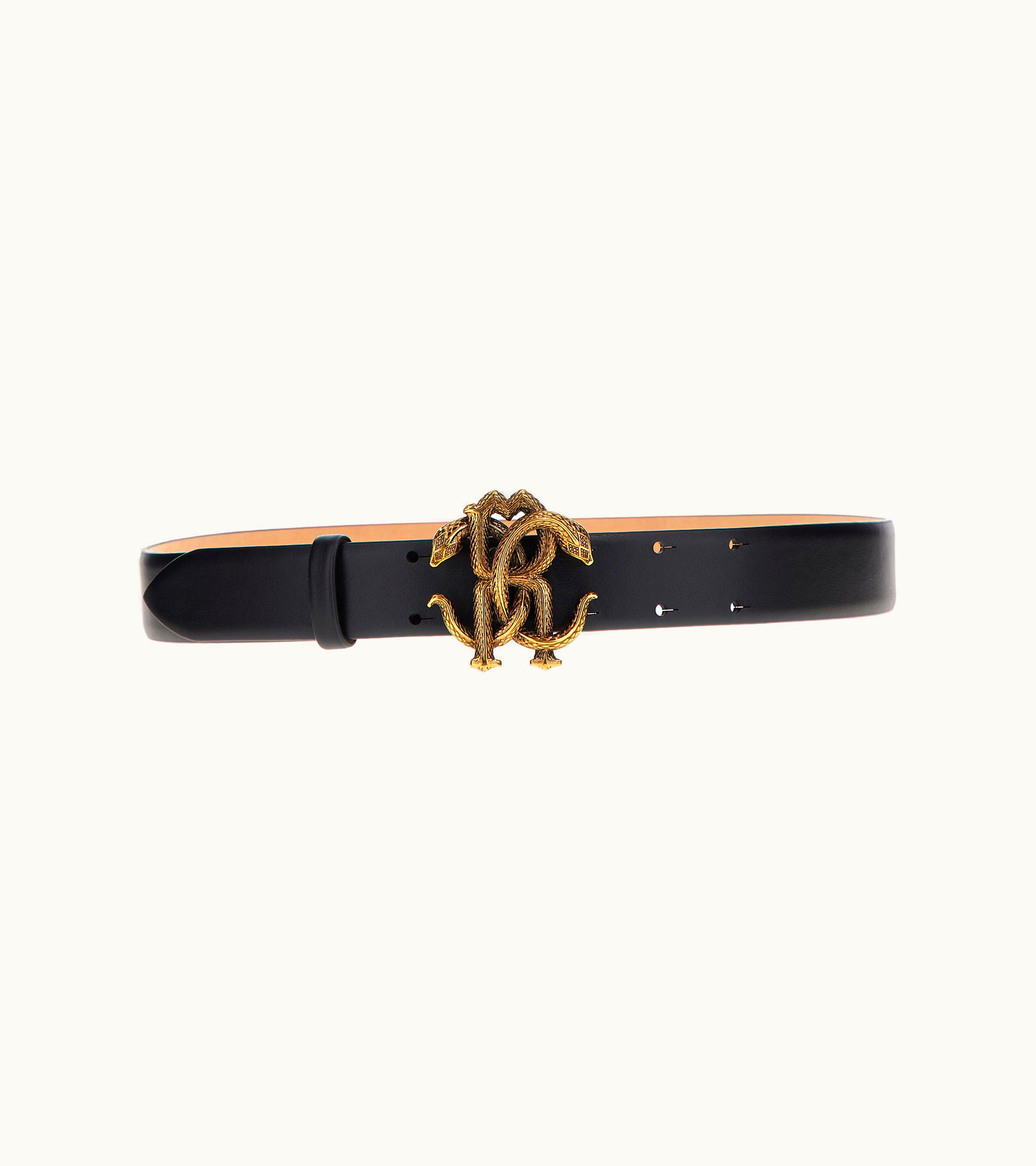 Roberto Cavalli Roberto Cavalli Monogram Mirror Snake Leather Belt Black
