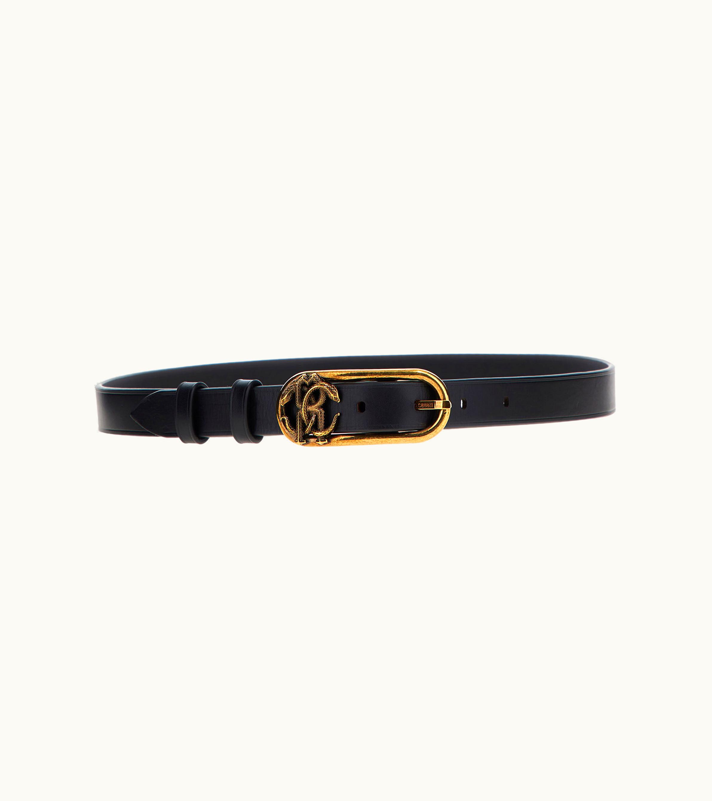 Roberto Cavalli Roberto Cavalli Monogram Mirror Snake Black Leather Belt