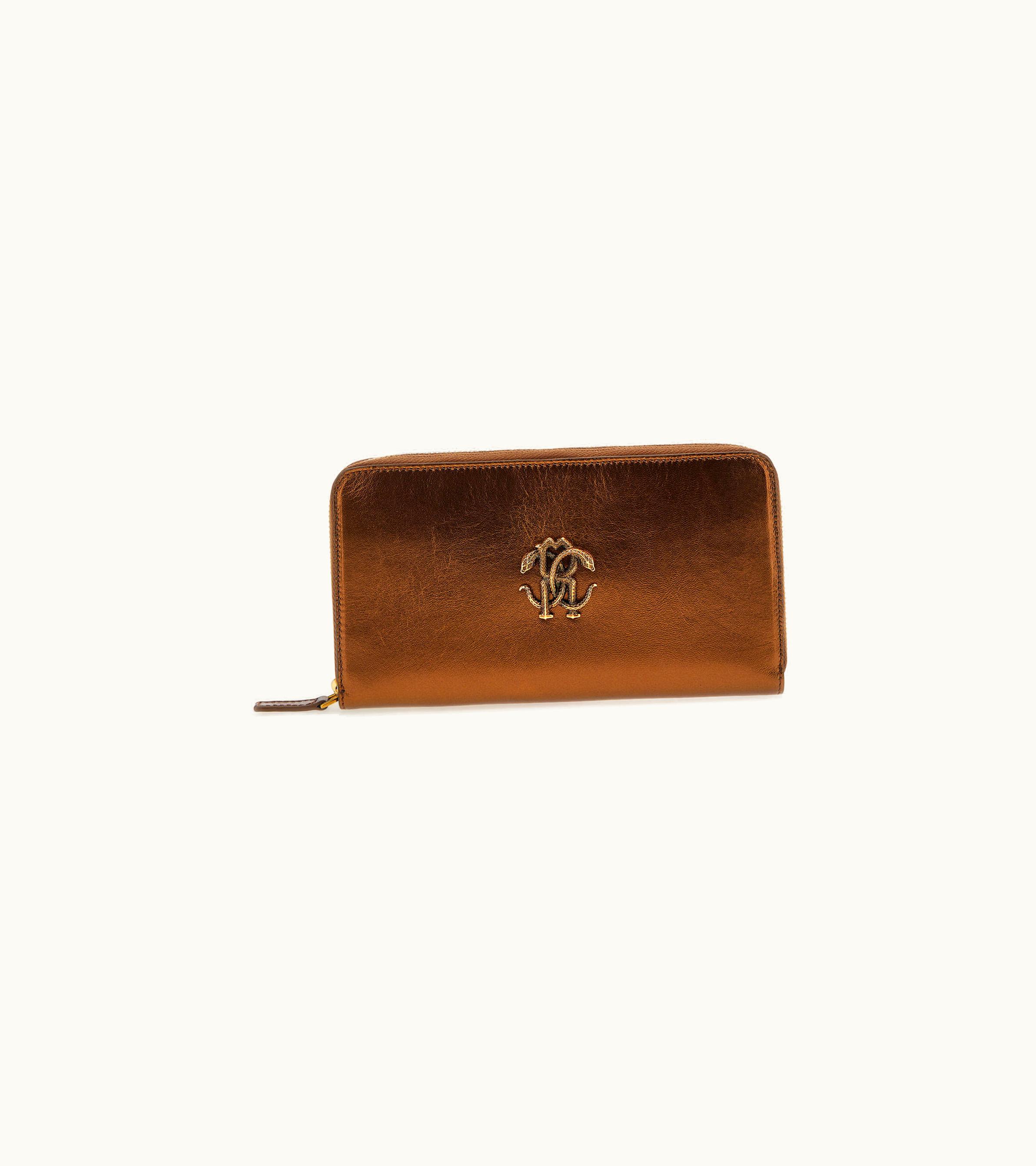 Roberto Cavalli Roberto Cavalli Wallet With Monogram Rc And Zip Bronze