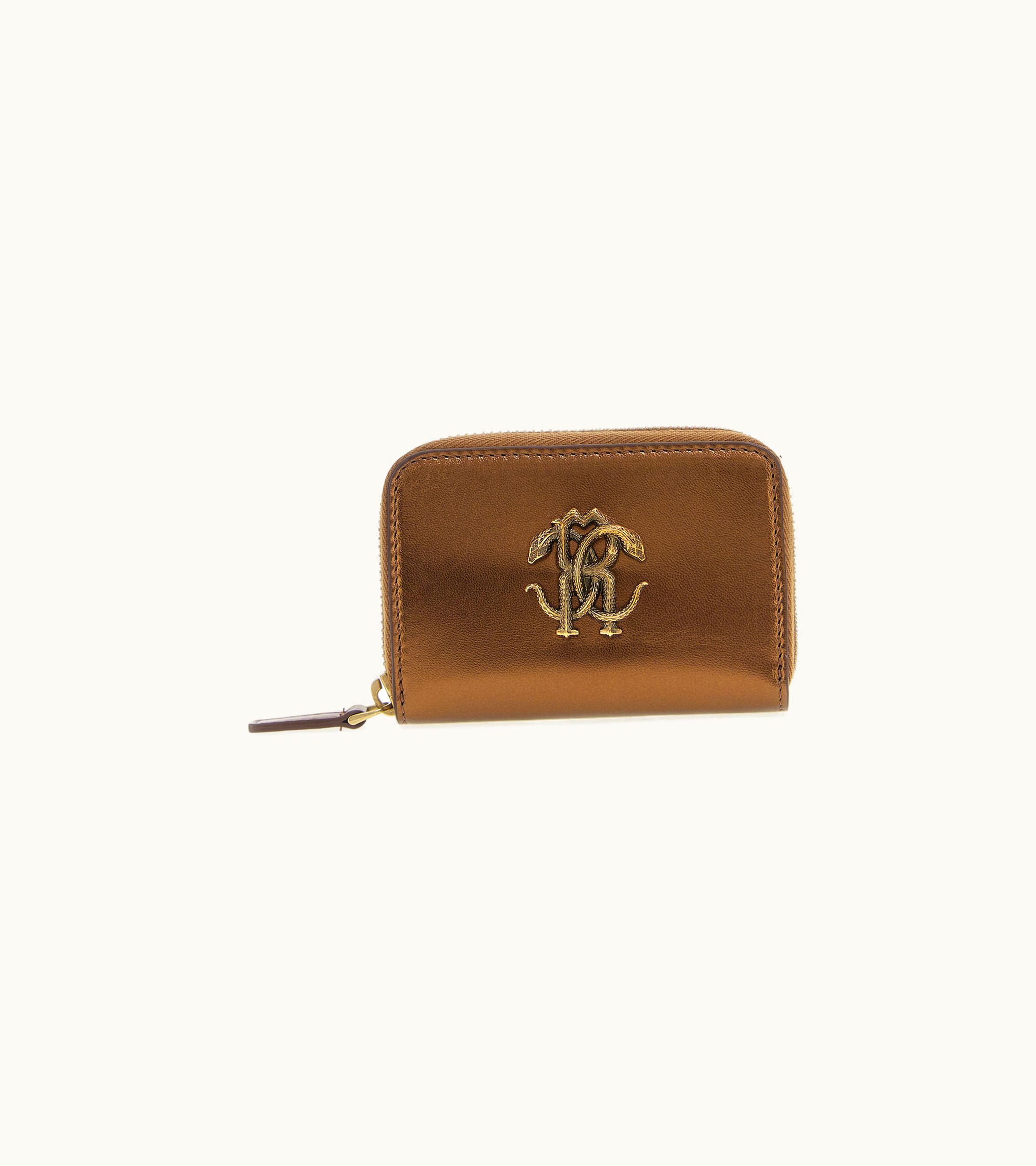 Roberto Cavalli Roberto Cavalli Small Wallet With Monogram Rc And Zip Bronze