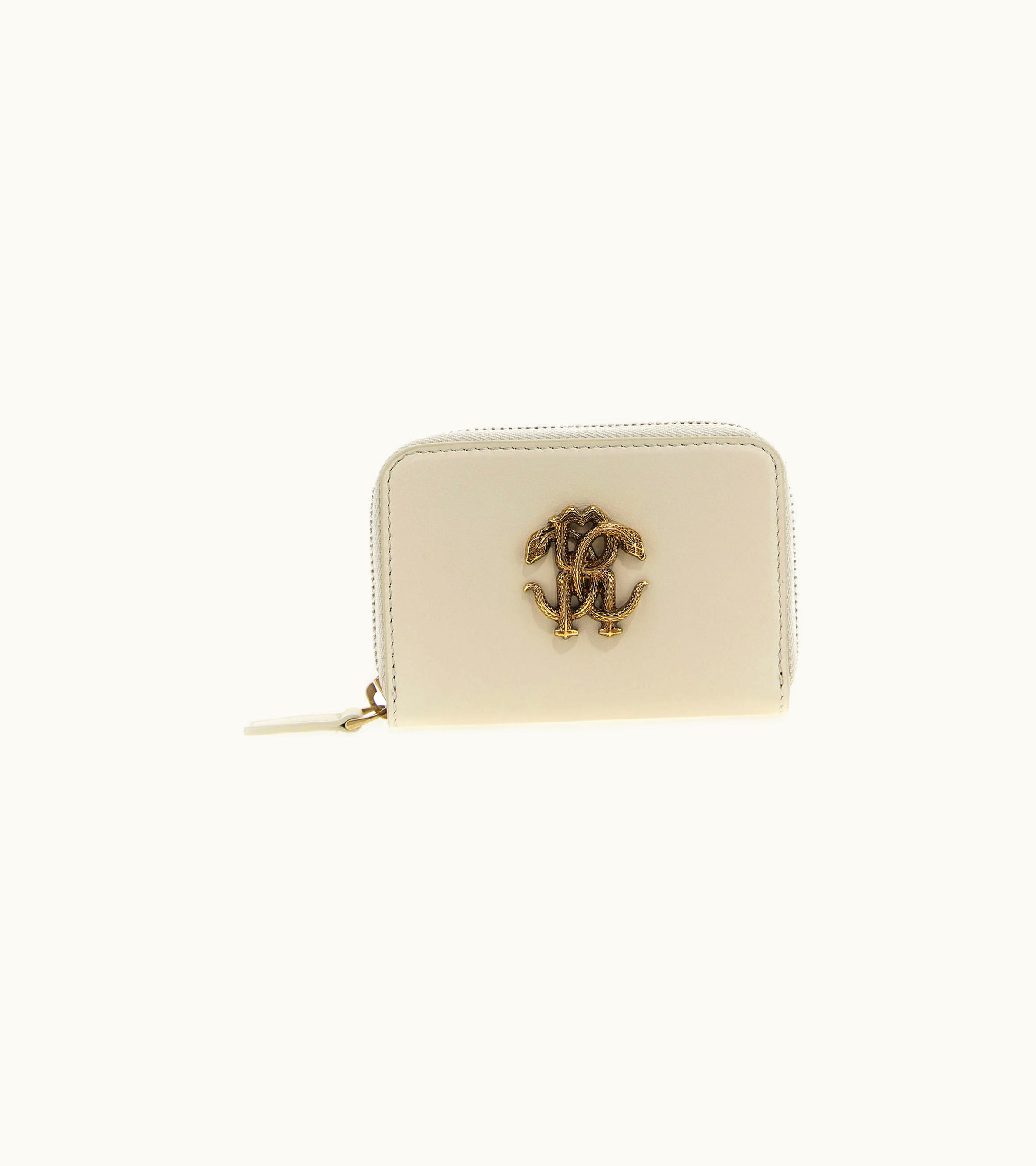 Roberto Cavalli Roberto Cavalli Small Wallet With Monogram Rc And Zip Ivory