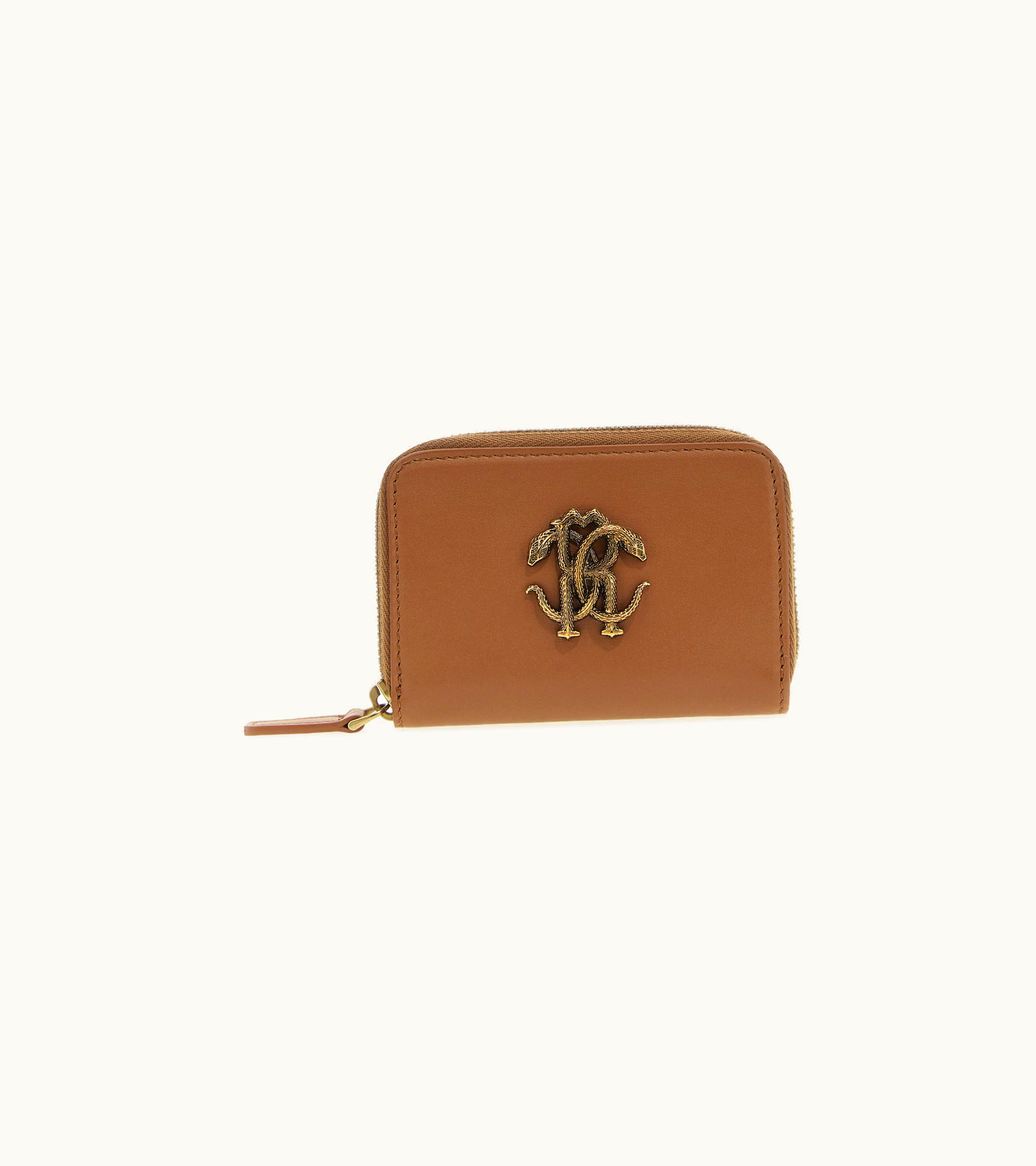 Roberto Cavalli Roberto Cavalli Small Wallet With Monogram Rc And Zip Brown
