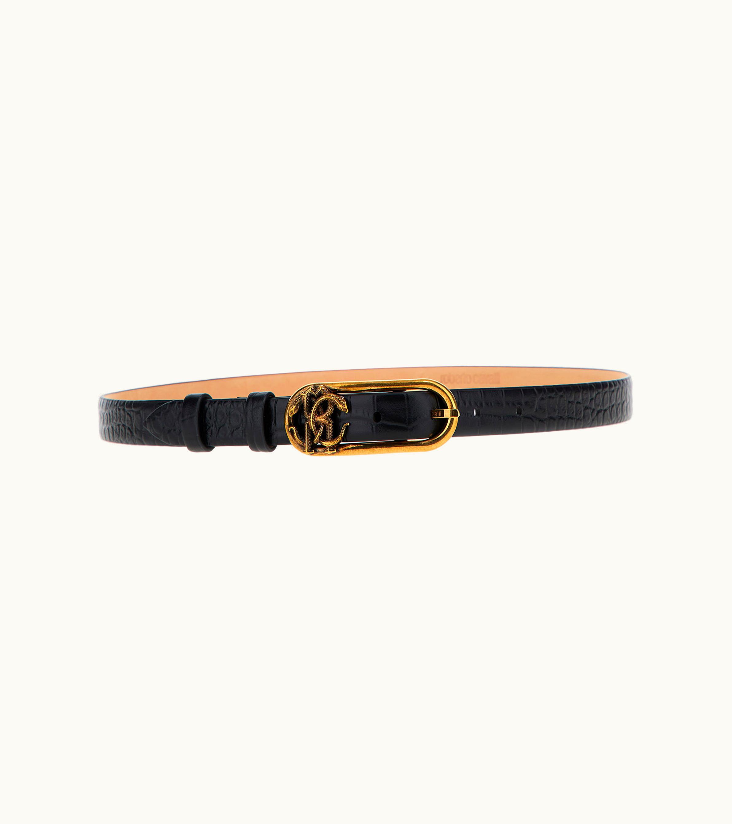 Roberto Cavalli Roberto Cavalli Leather Belt With Monogram Mirror Snake Black SKC005-PZ975-05051