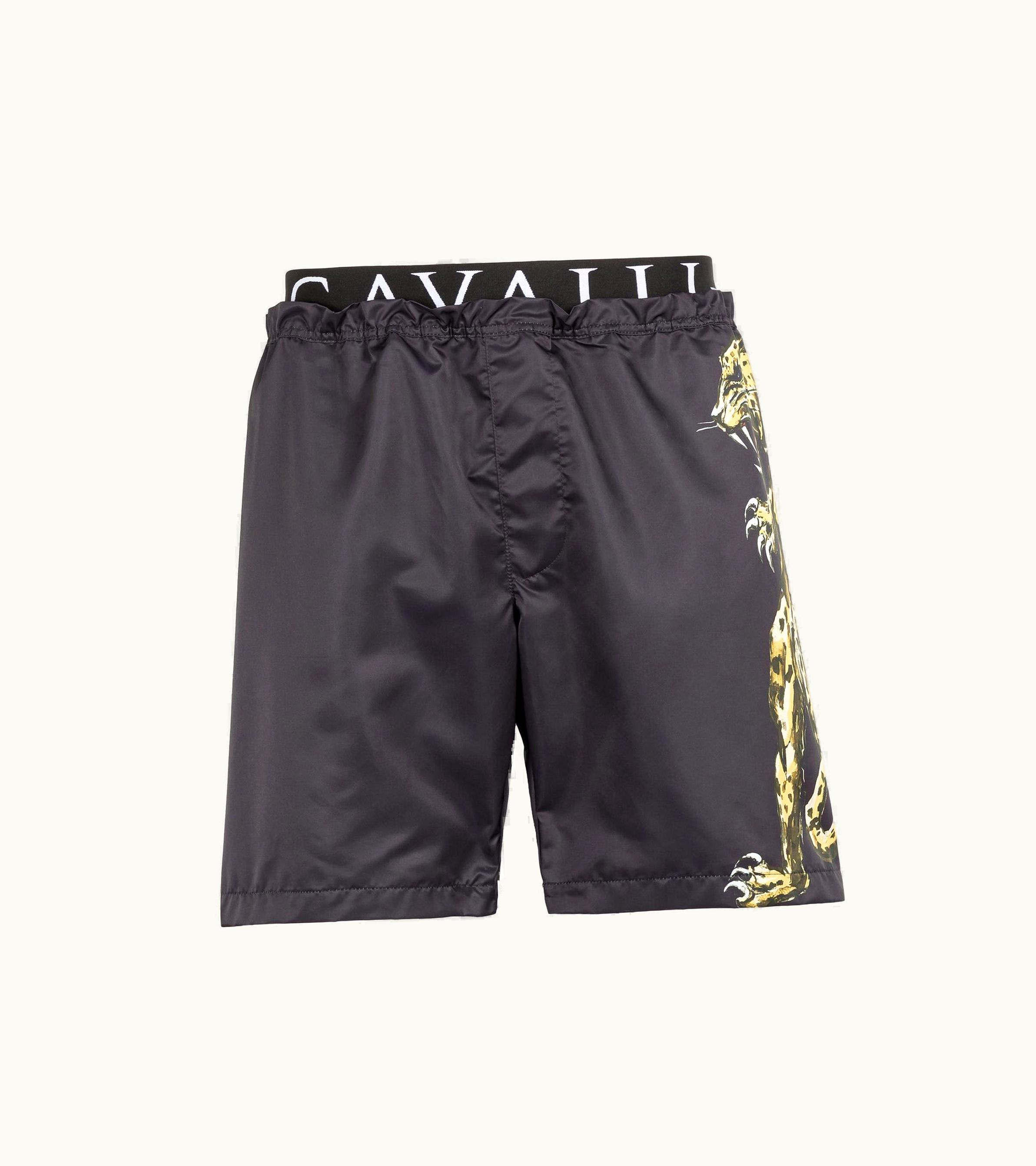 Roberto Cavalli Roberto Cavalli Jaguar Print logo-waistband Swim Shorts Black