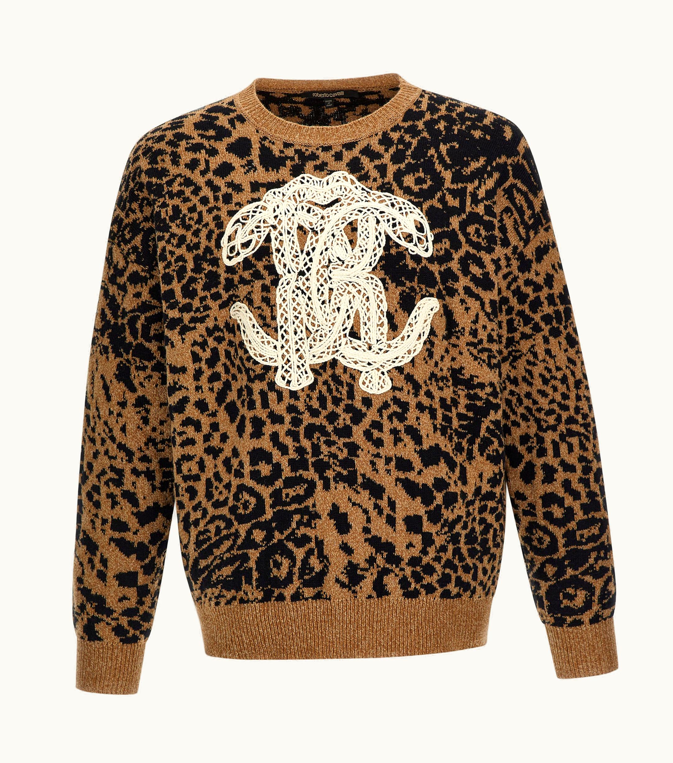 Roberto Cavalli Roberto Cavalli Jaguar Skin And Monogram Rc Print Sweater Brown