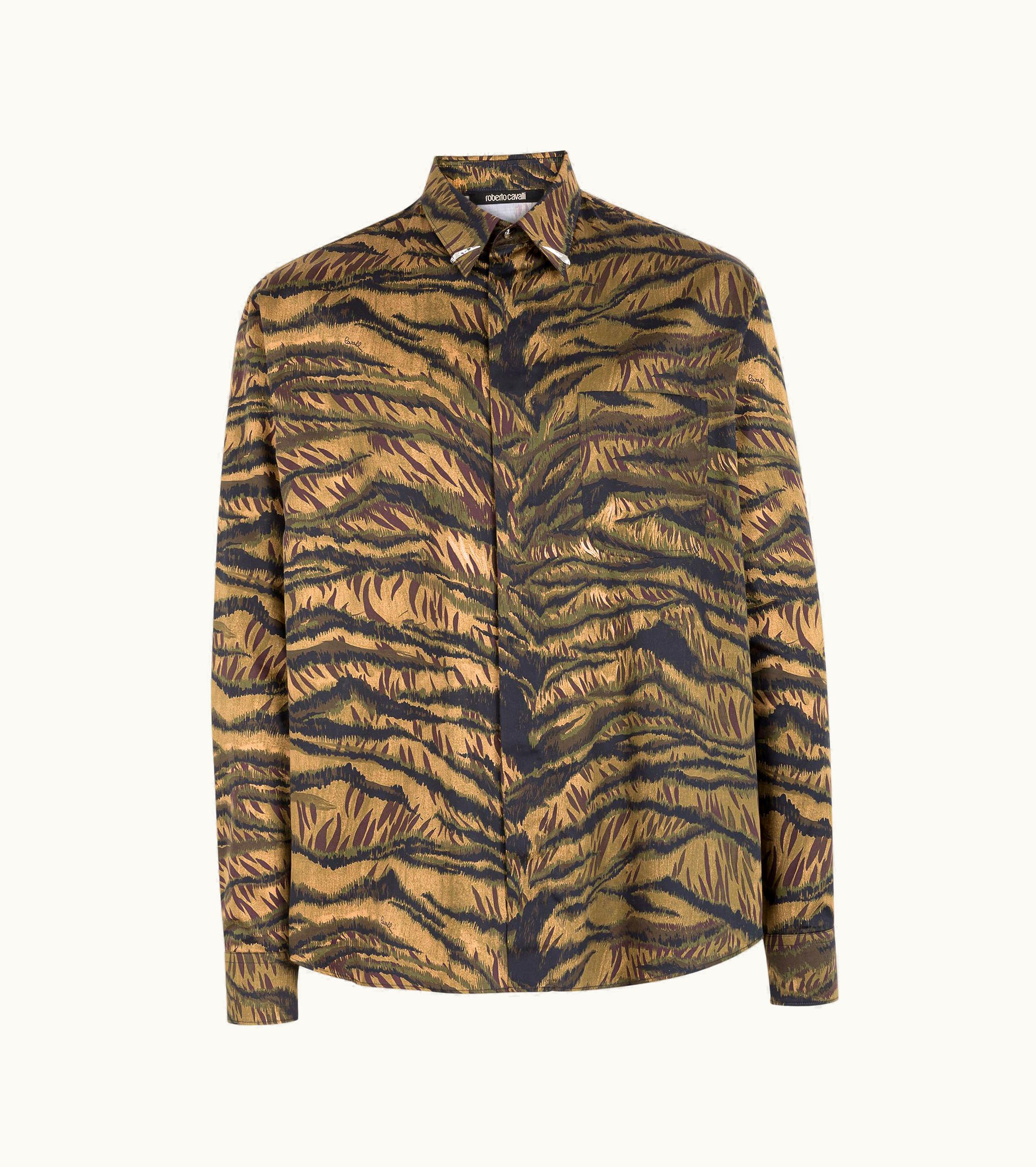 Roberto Cavalli Roberto Cavalli Tiger-Print Cotton Shirt Ivy Green