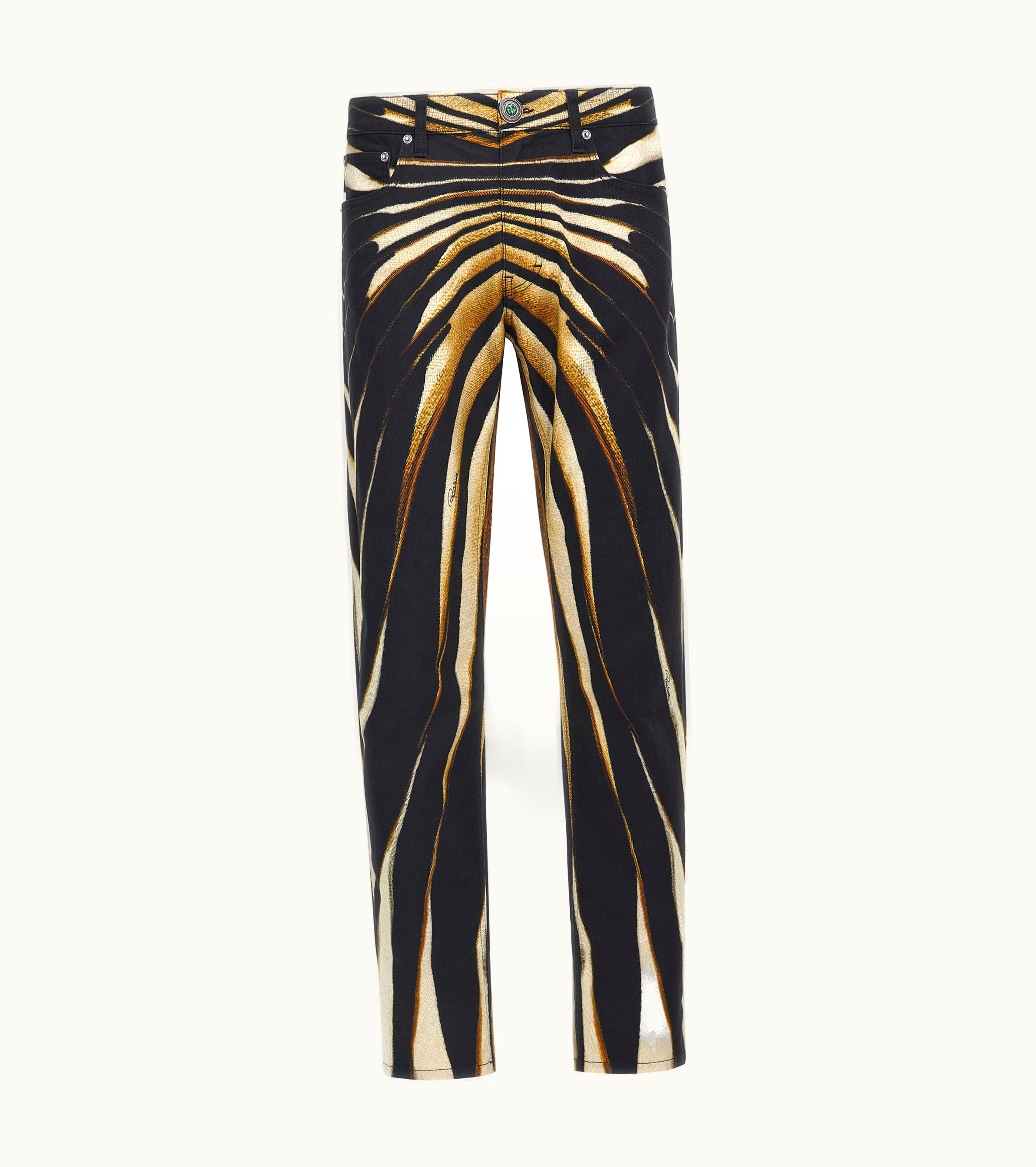 Roberto Cavalli Roberto Cavalli Slim Fit Jeans With Ray Of Gold Print Gold