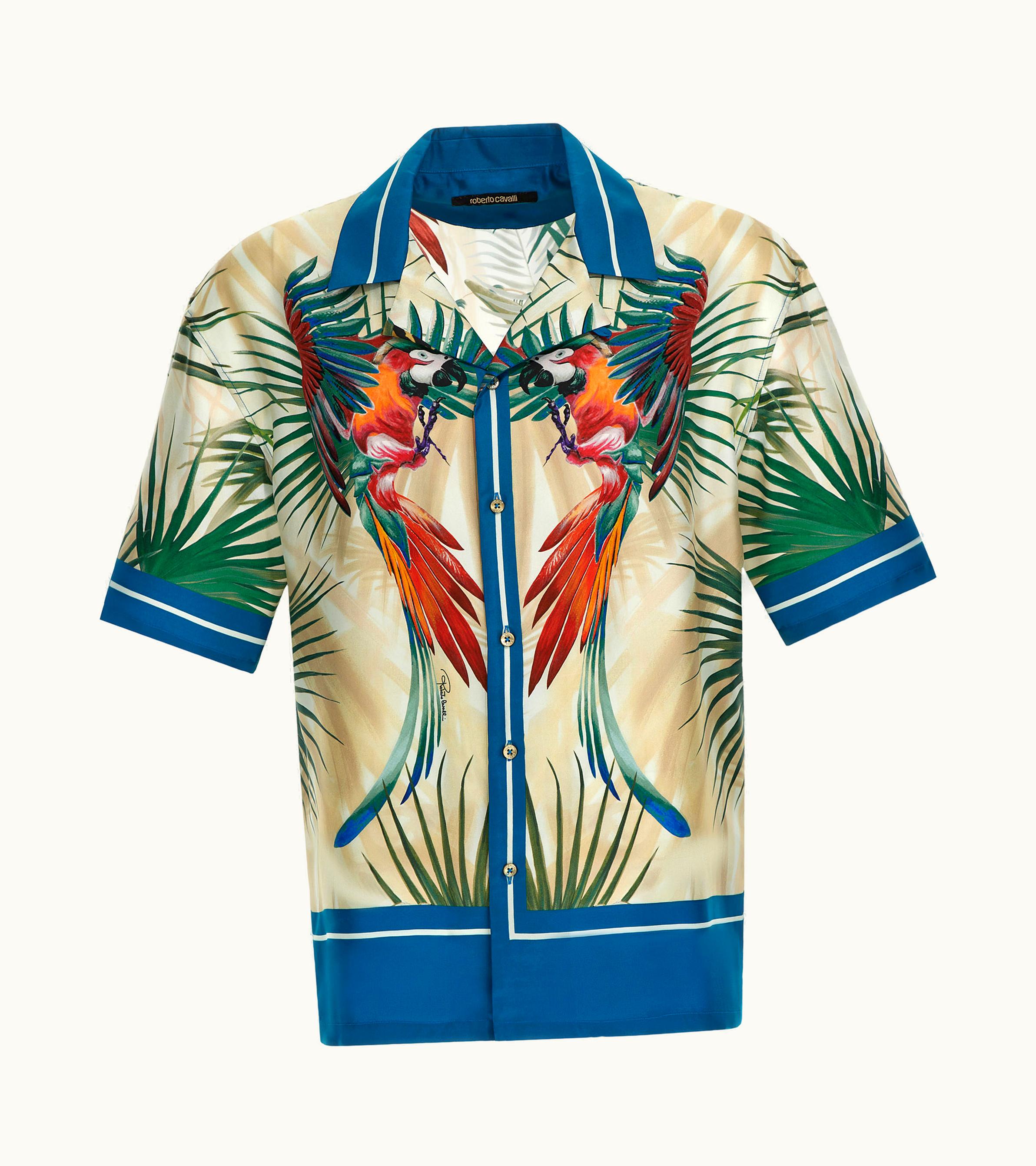 Roberto Cavalli Roberto Cavalli Short-sleeve Parrot Print Shirt Ivory