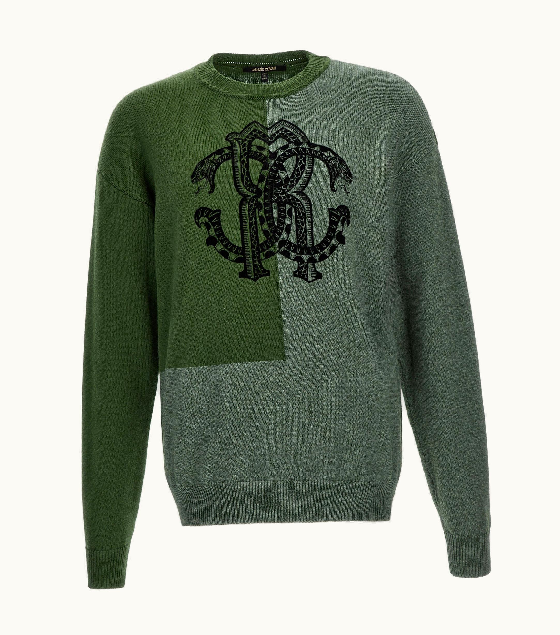 Roberto Cavalli Roberto Cavalli Sweater With Monogram Mirror Snake Dark Green
