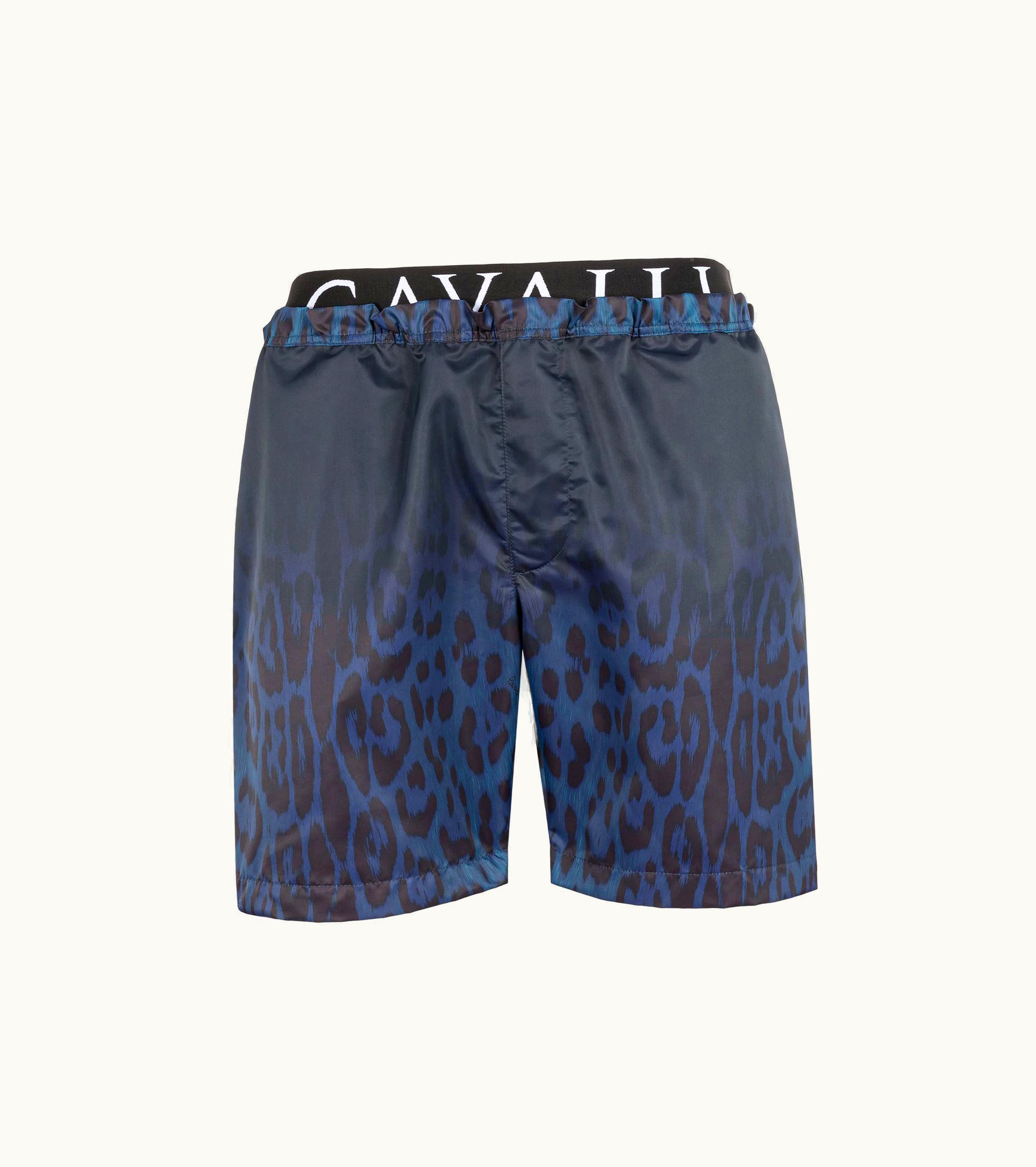 Roberto Cavalli Roberto Cavalli Leopard Print logo-waistband Swim Shorts Navy