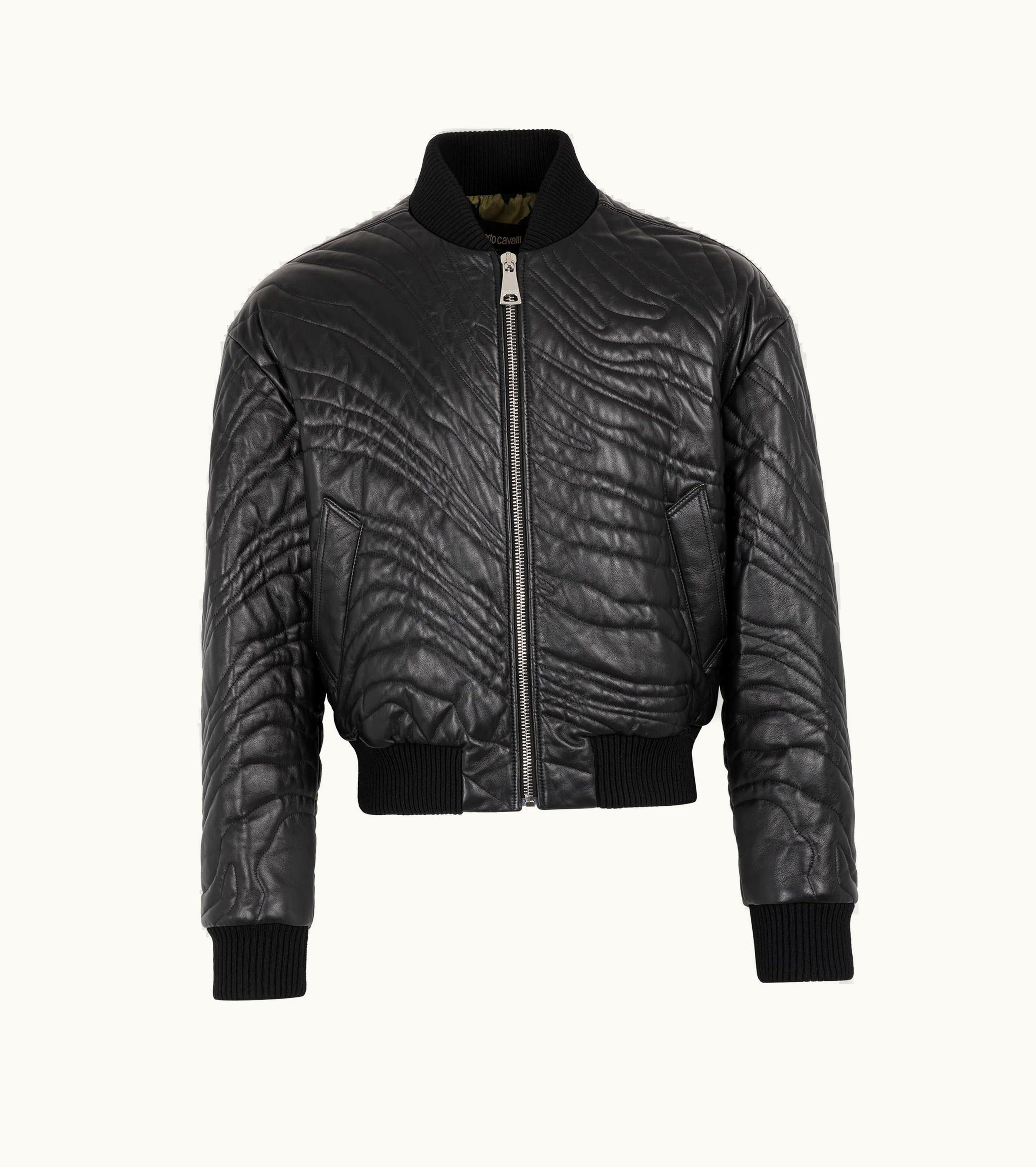 Roberto Cavalli Roberto Cavalli Quilted Leather Bomber Jacket Black