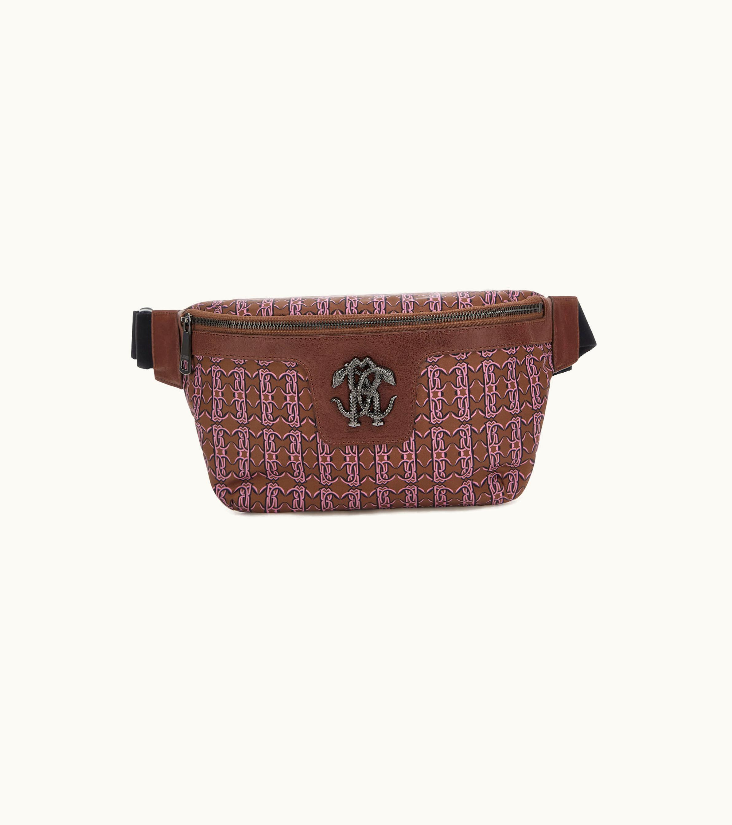 Roberto Cavalli Roberto Cavalli Fanny Pack With Monogram Mirror Snake Brown