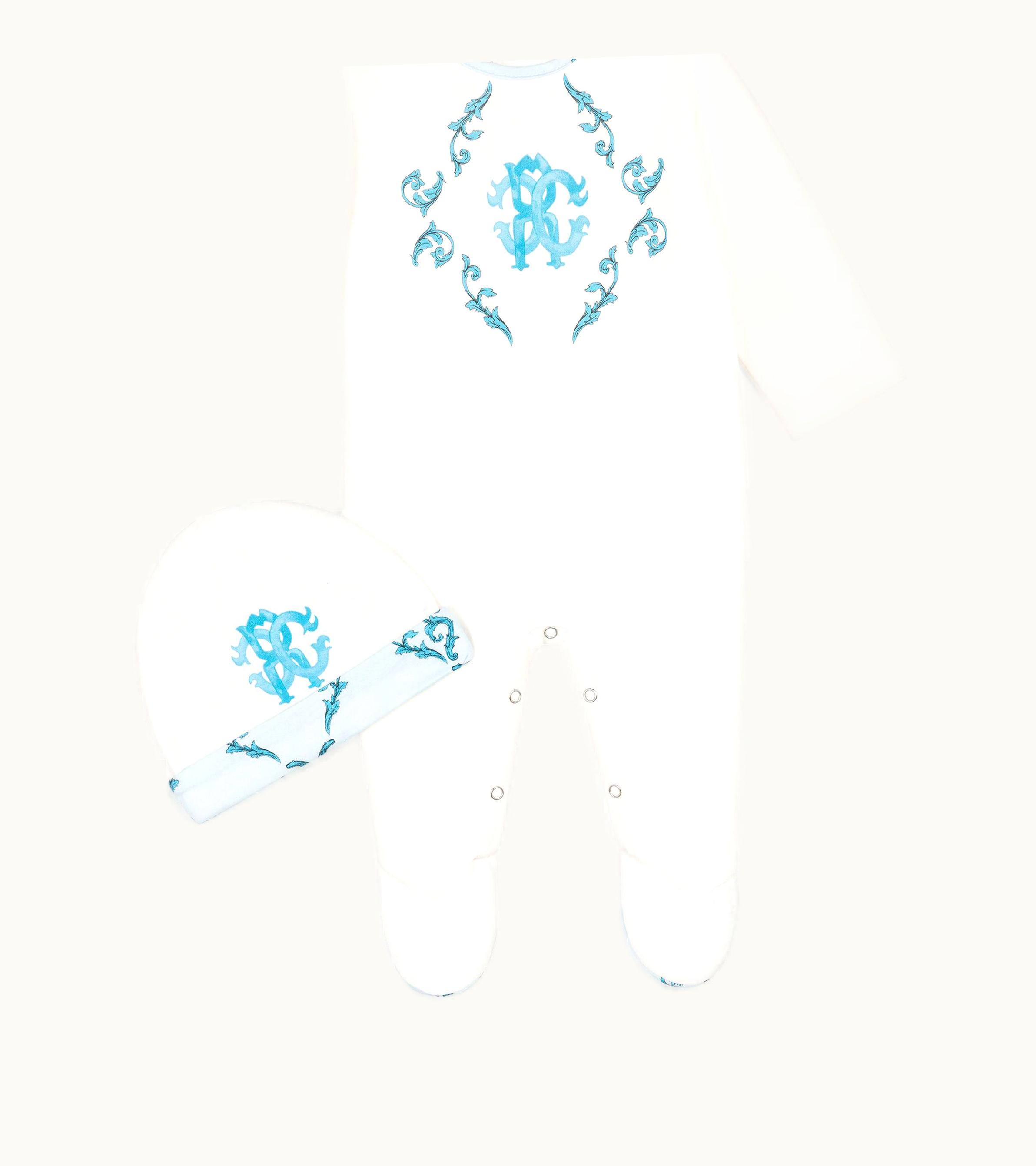 Roberto Cavalli Roberto Cavalli Monogram-pattern Cotton Babygrow Set Baby Blue