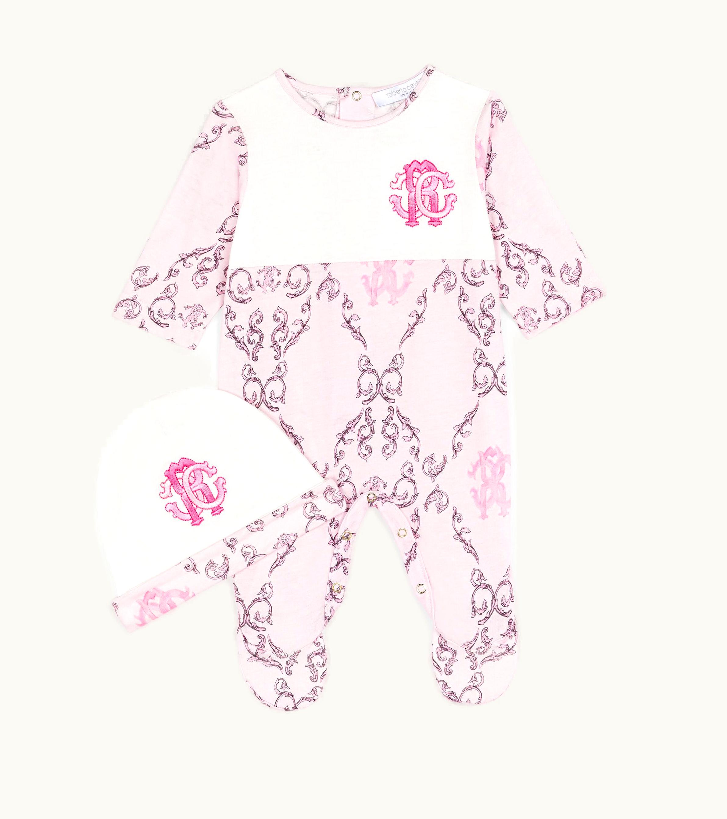 Roberto Cavalli Roberto Cavalli RC Monogram Baby Pink Babygrow Set