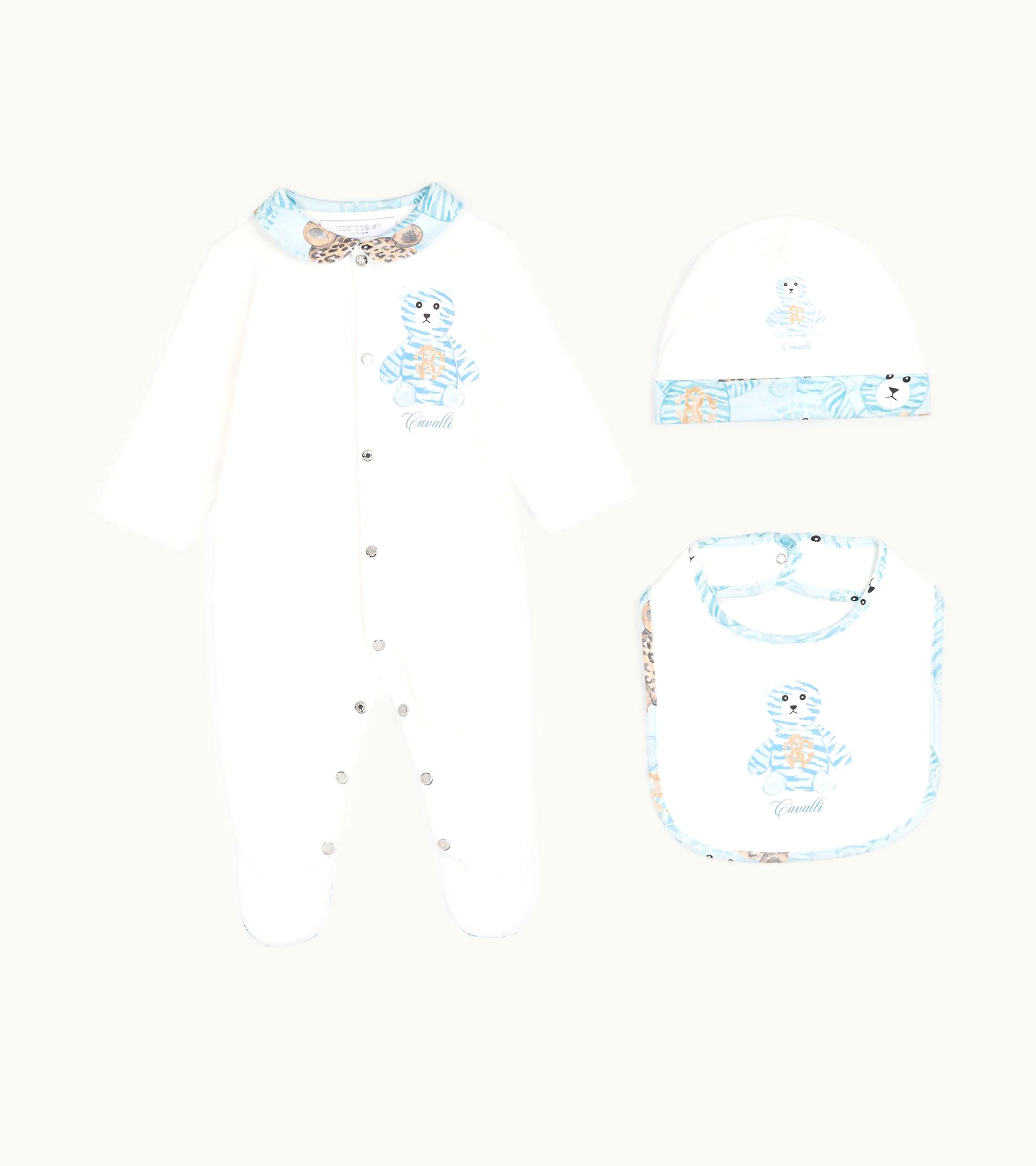 Roberto Cavalli Roberto Cavalli Teddy Bear-Print Cotton Babygrow Set Milky White