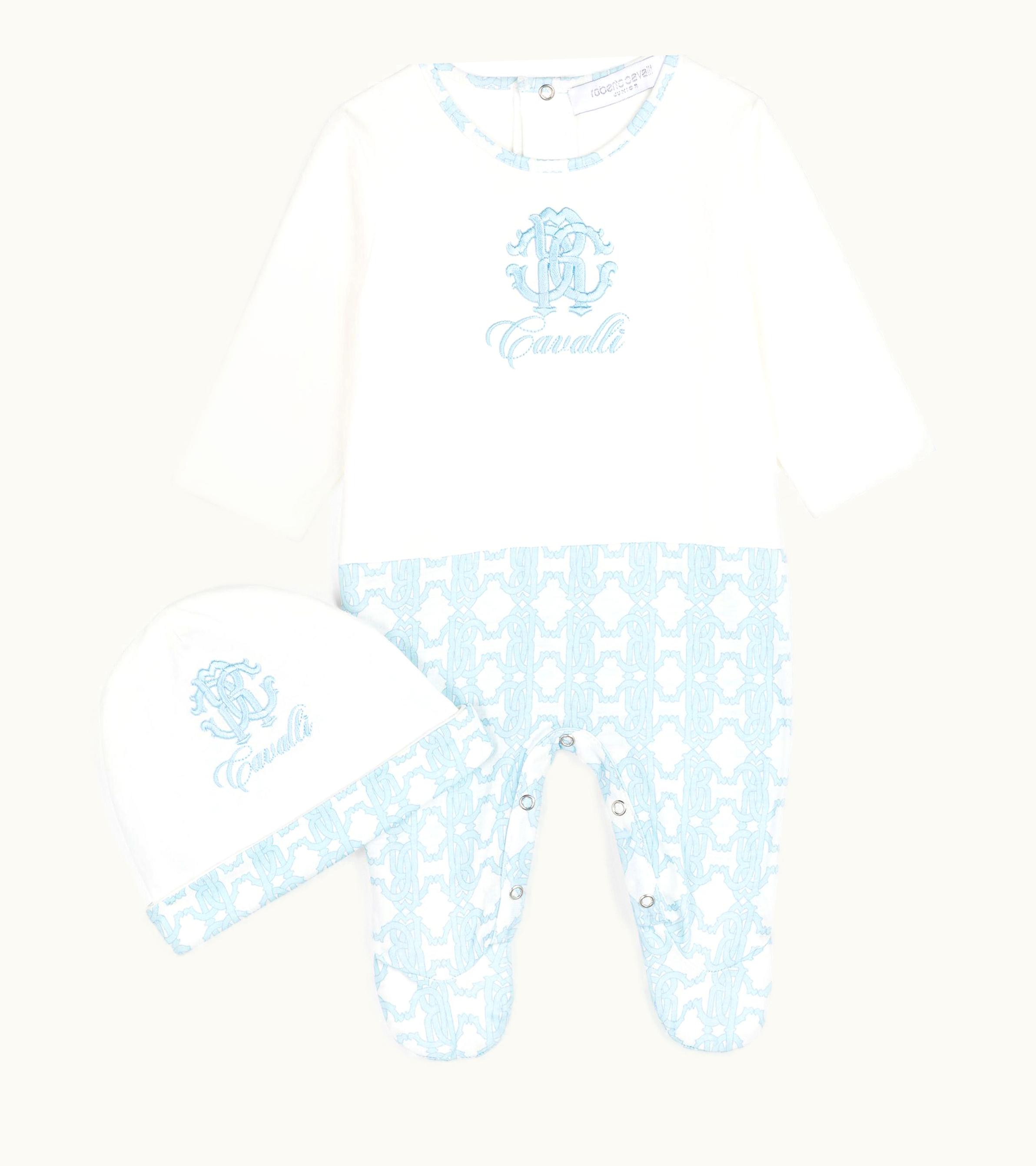 Roberto Cavalli Roberto Cavalli RC Monogram-Embroidered Babygrow Set Baby Blue