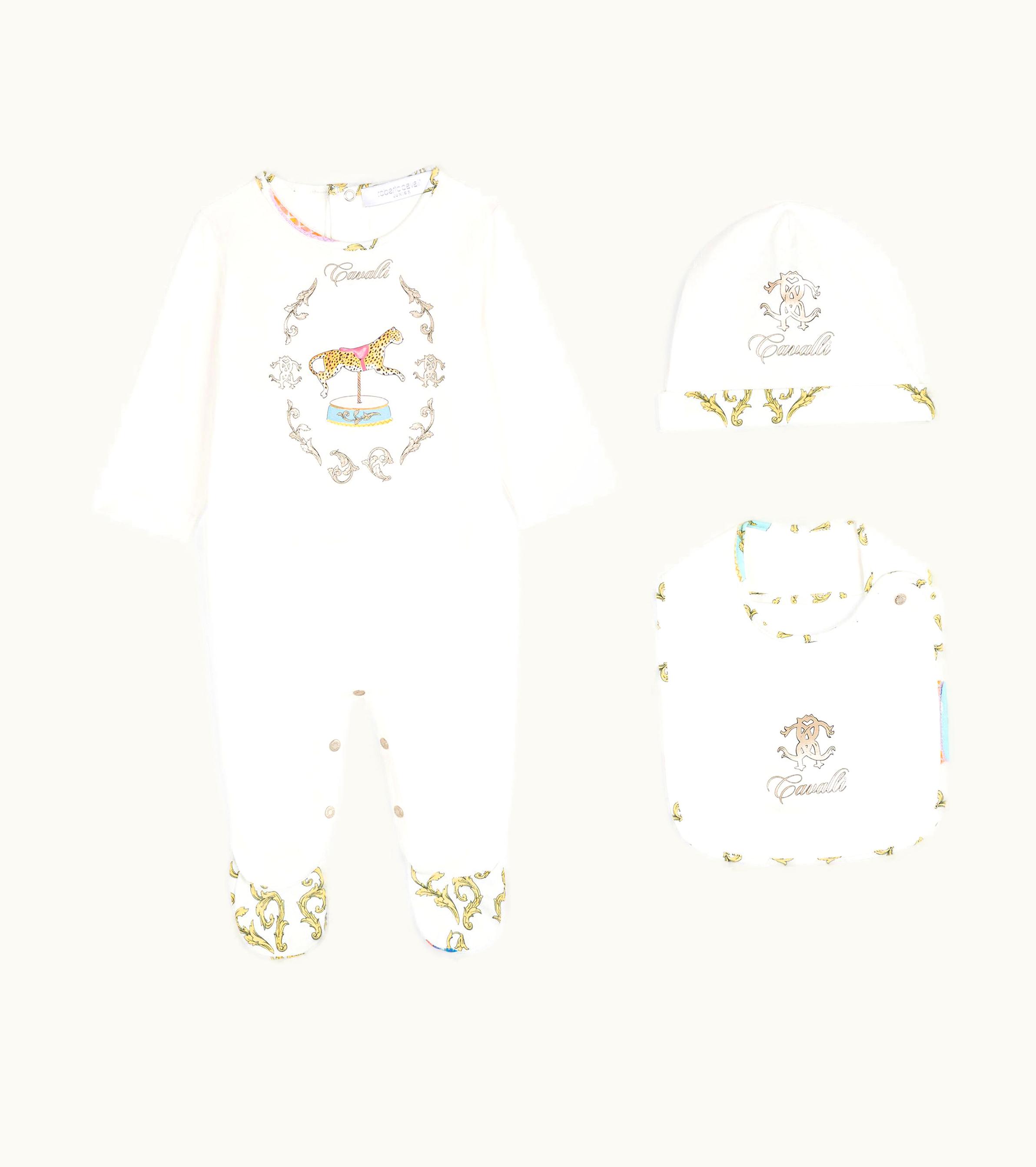 Roberto Cavalli Roberto Cavalli Filigree And Jaguar-Print Babygrow Set Milky White